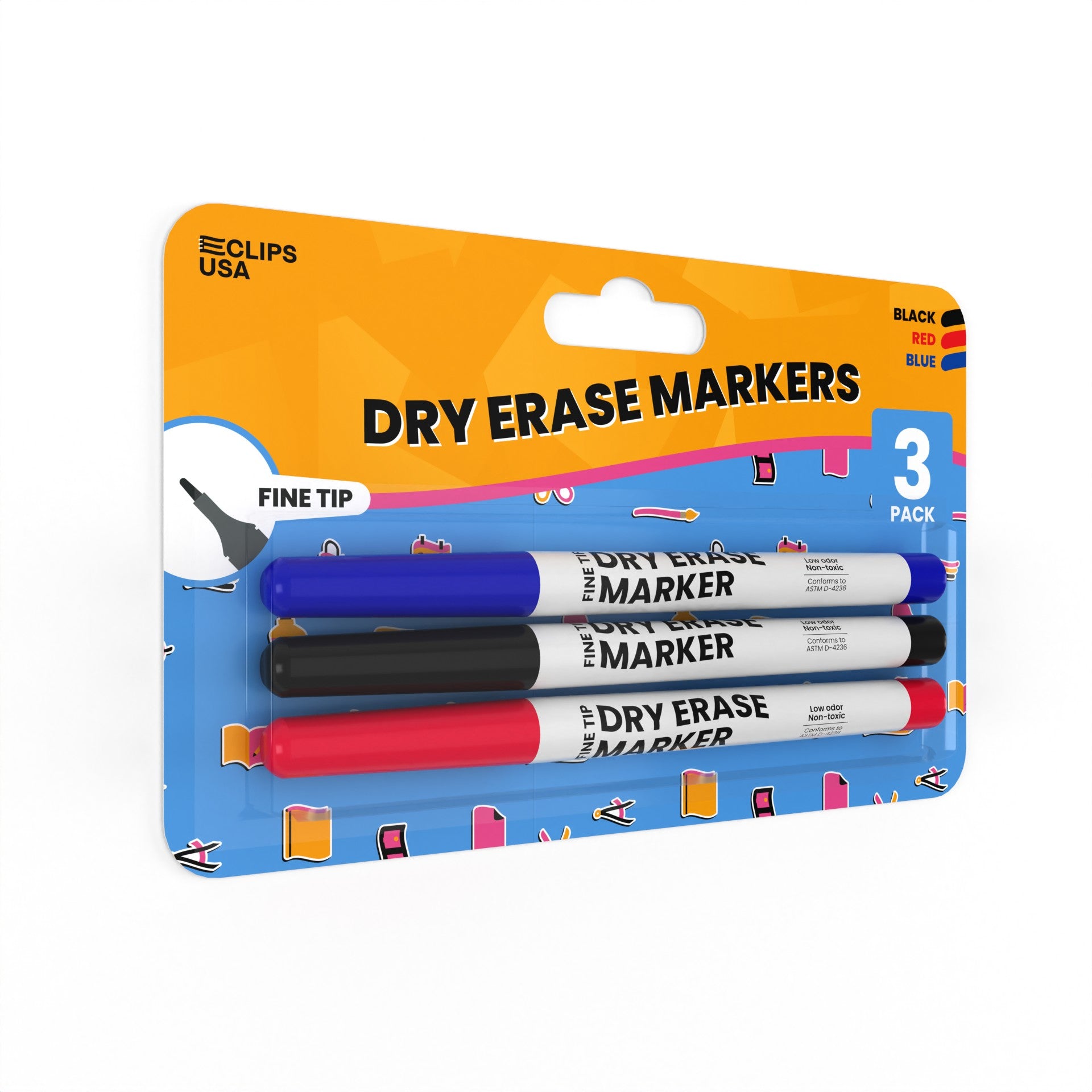 Dry Erase Markers - Low Odor, Non-toxic, Assorted Colors, 3 Pack, Fine-tip