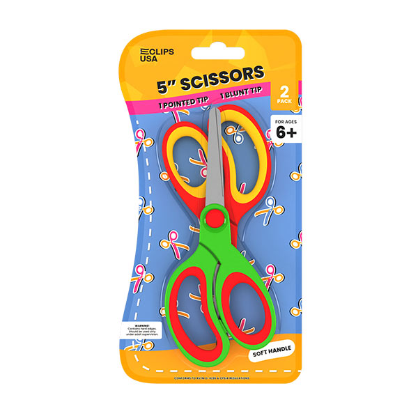 Wholesale 6" Kids Scissors - Blunt Tip & Pointy Tip 2 Pack - Bulk Case of 48 Packs - 96 Total Scissors
