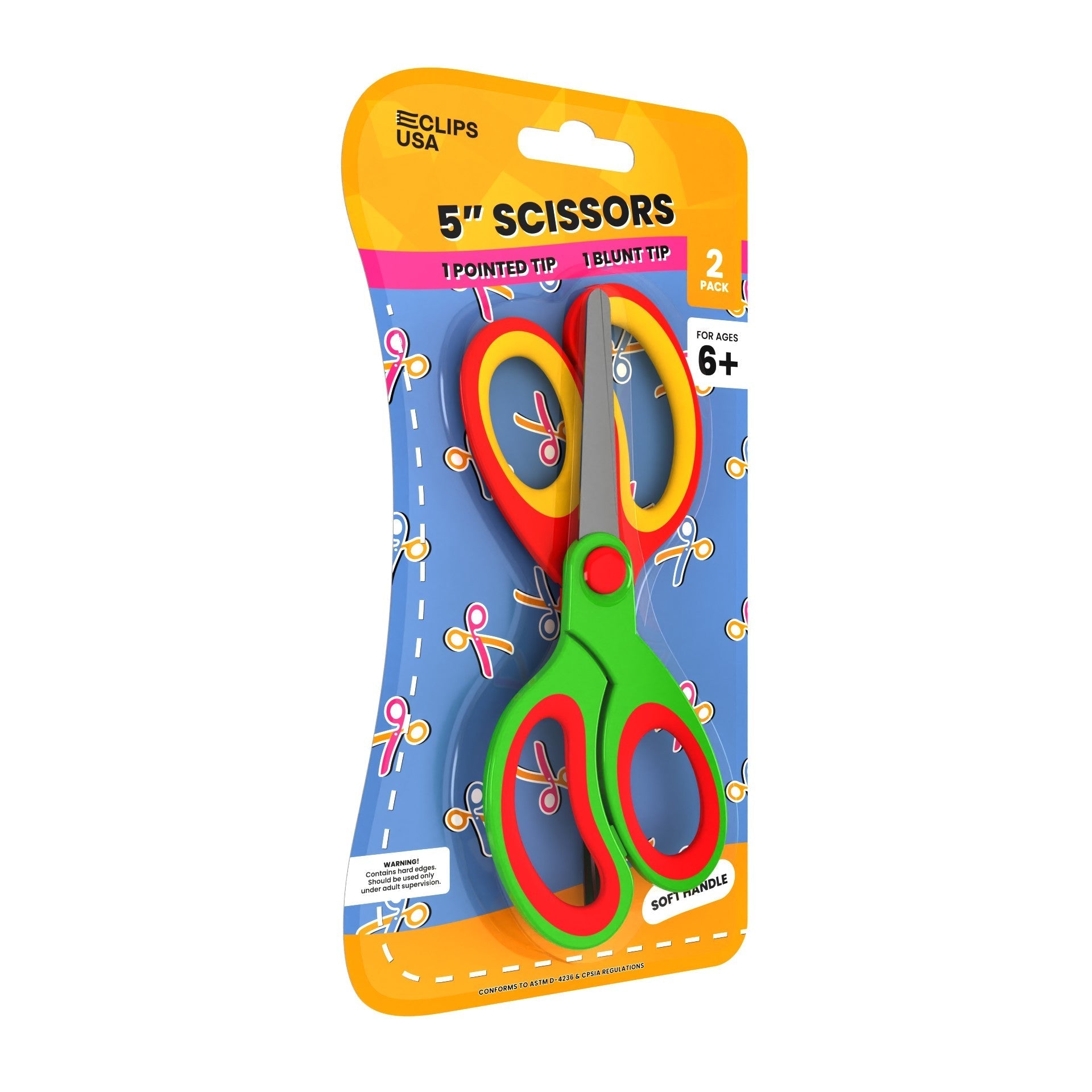 Wholesale 6" Kids Scissors - Blunt Tip & Pointy Tip 2 Pack - Bulk Case of 48 Packs - 96 Total Scissors