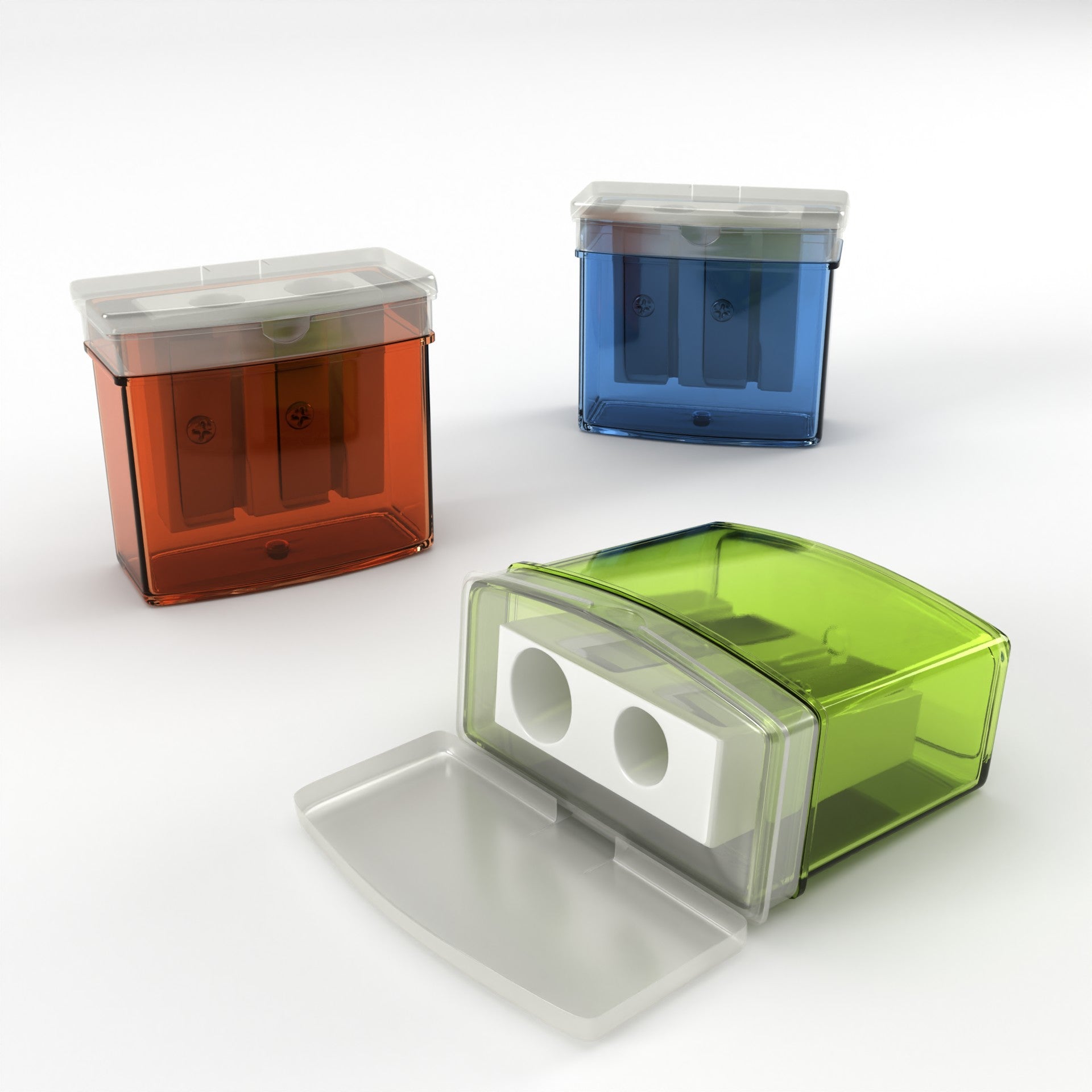 Wholesale Pencil Sharpeners in Assorted Colors - 2 Hole - 3 Pack - 36 Packs / Case - 108 Total Sharpeners