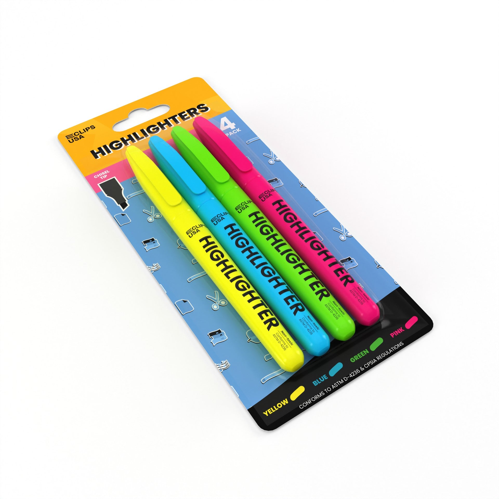 Wholesale Highlighters in Assorted Colors - Fine Tip - Pack of 4 - Bulk Case / 48 Packs - 192 Total Markers
