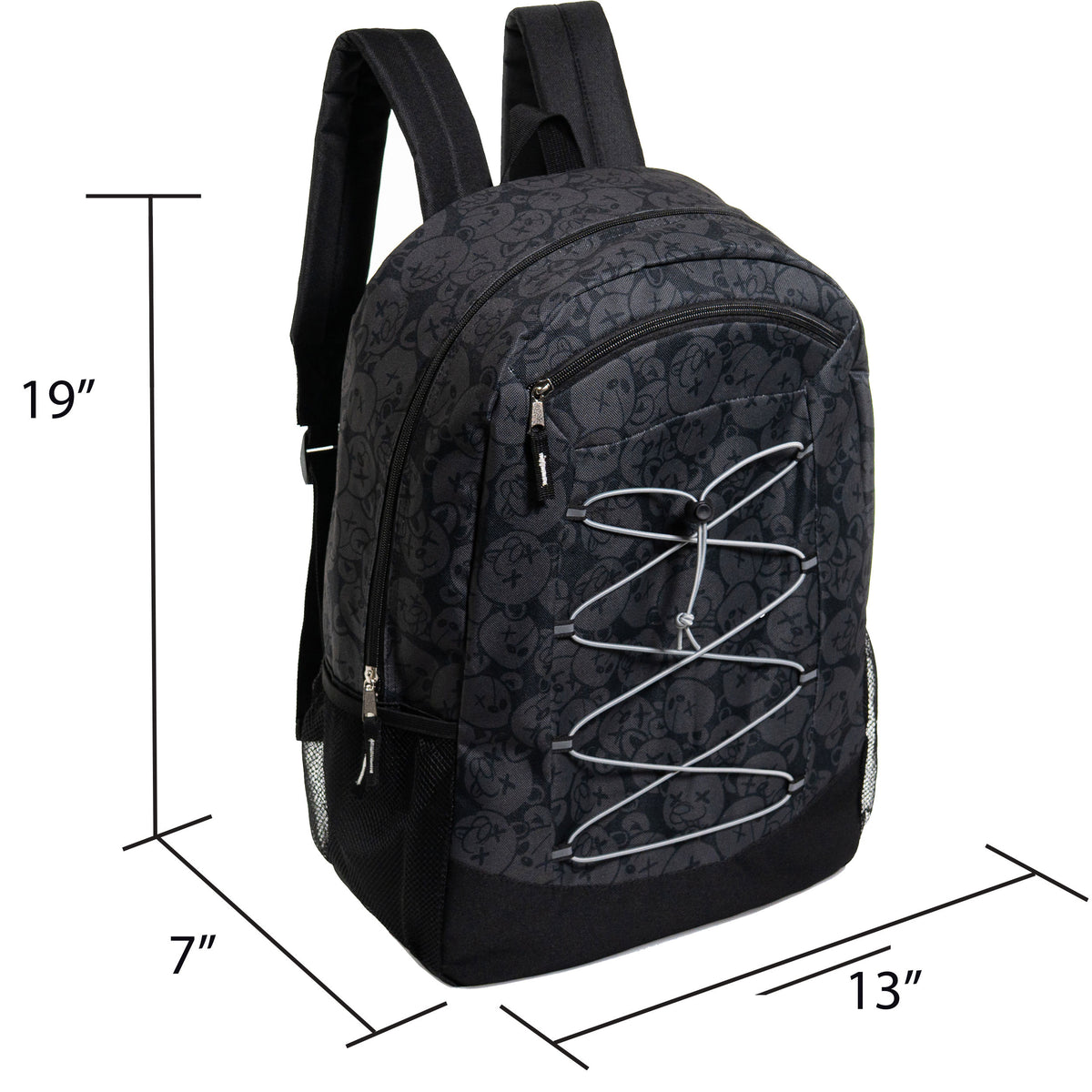 19" Deluxe Wholesale Bungee Backpacks - Padded Back - Interior Laptop Sleeve- 2 Side Pockets - Bulk Case of 24