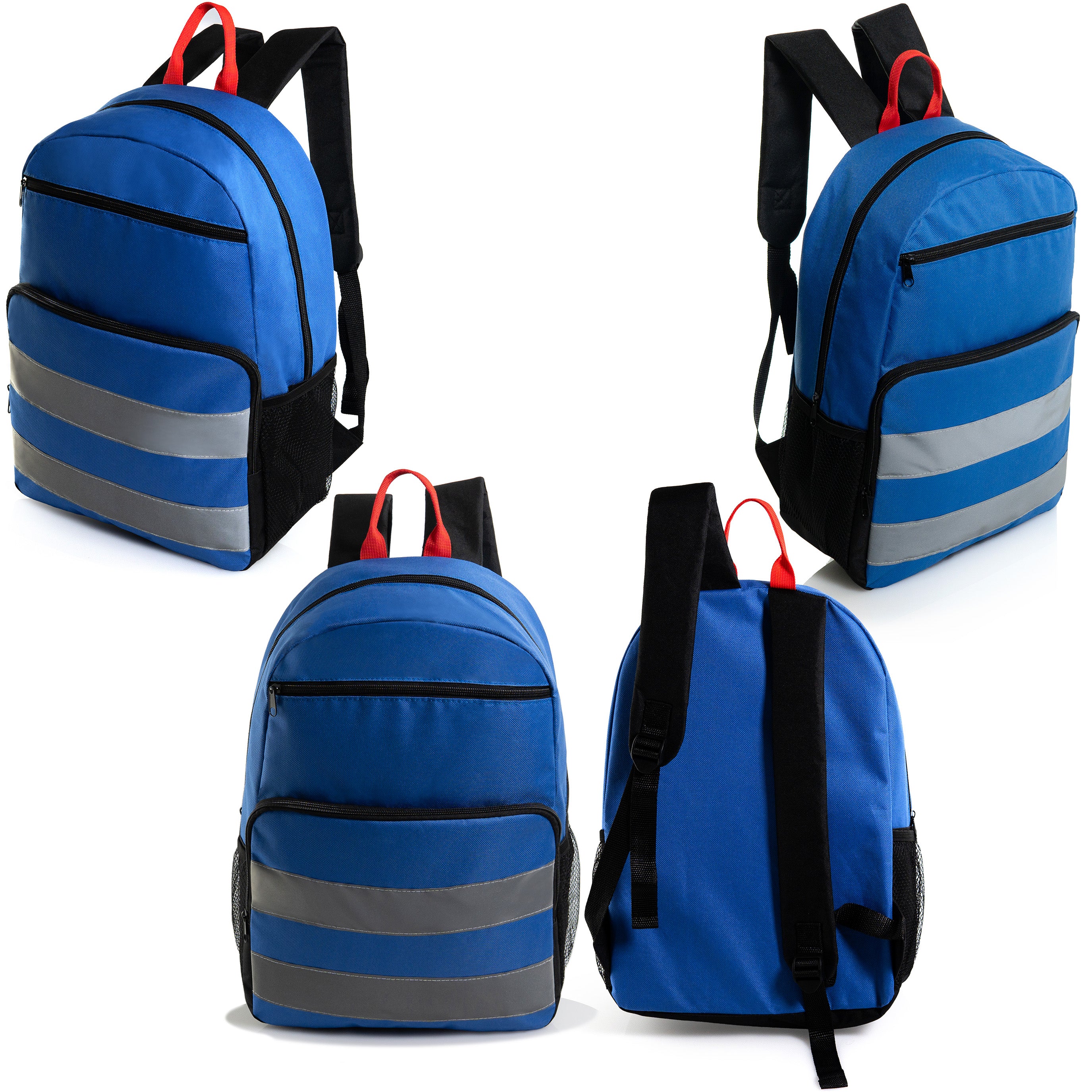 17" Double Reflective Wholesale Backpack in 6 Colors - 2 Side Pockets - Bulk Case of 24 Bookbags
