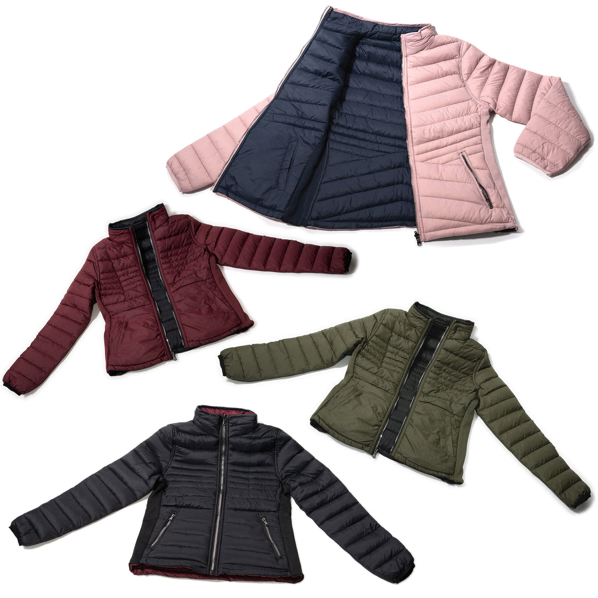 Women's Soft Puffer Wholesale Coats in Assorted Colors & Sizes - Bulk Case of 12 Jackets