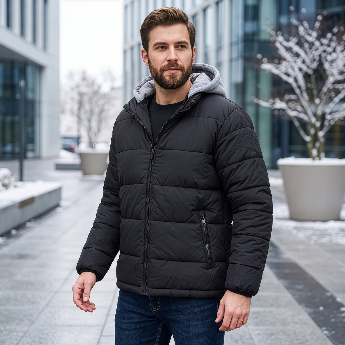 Men's Warm Winter Wholesale Coats in Black & Sizes - Bulk Case of 12 Winter Jackets