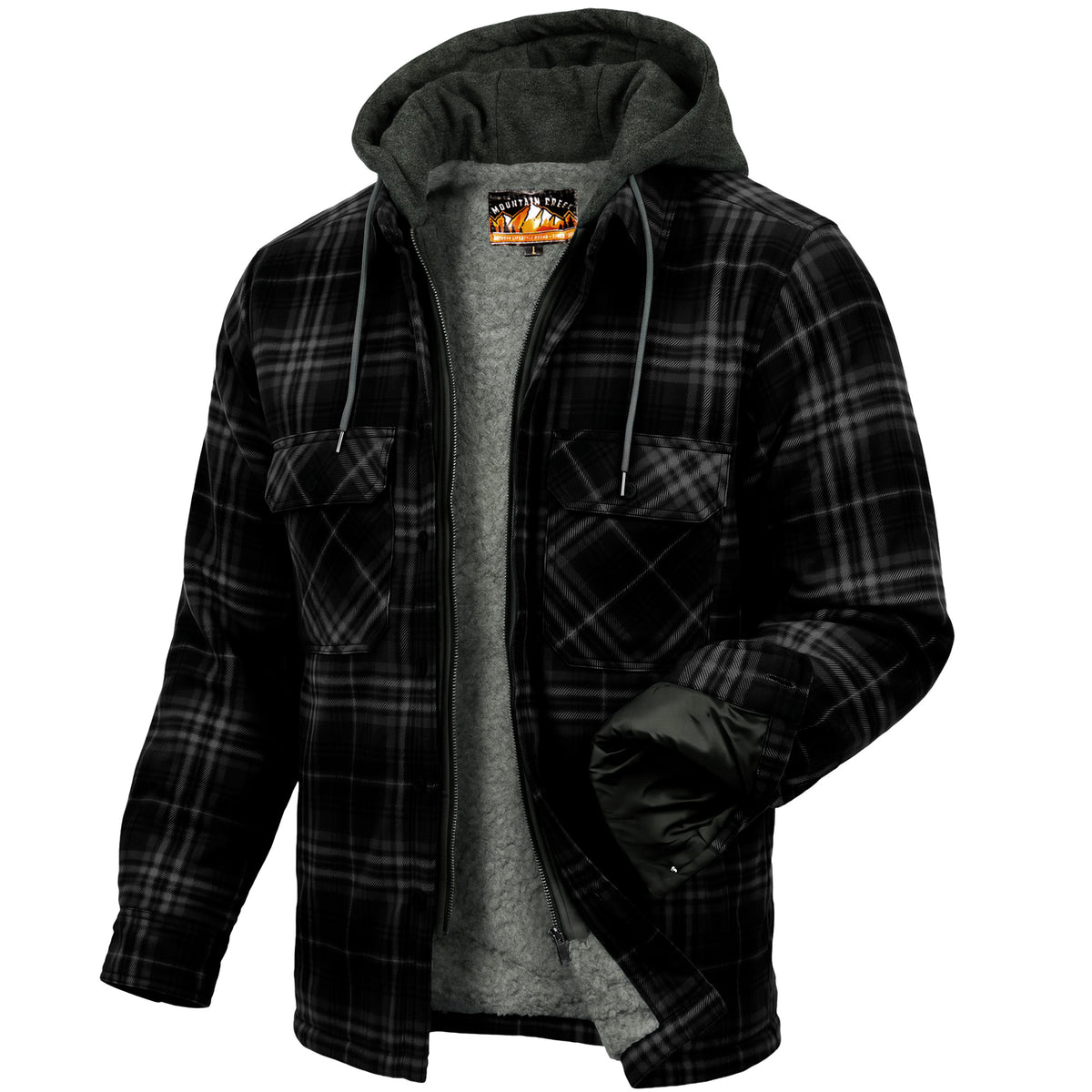 Men's Plaid Hooded Winter Coats in Black & Assorted Sizes - Bulk Case of 12 Winter Jackets