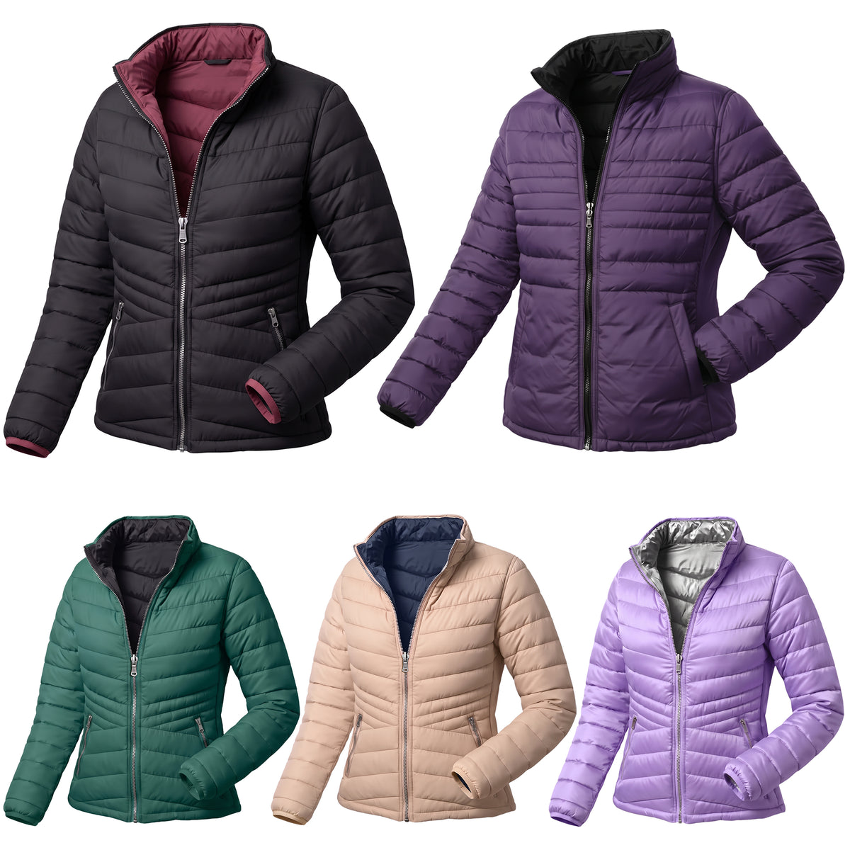 Women's Soft Puffer Wholesale Coats in Assorted Colors & Sizes - Bulk Case of 12 Jackets