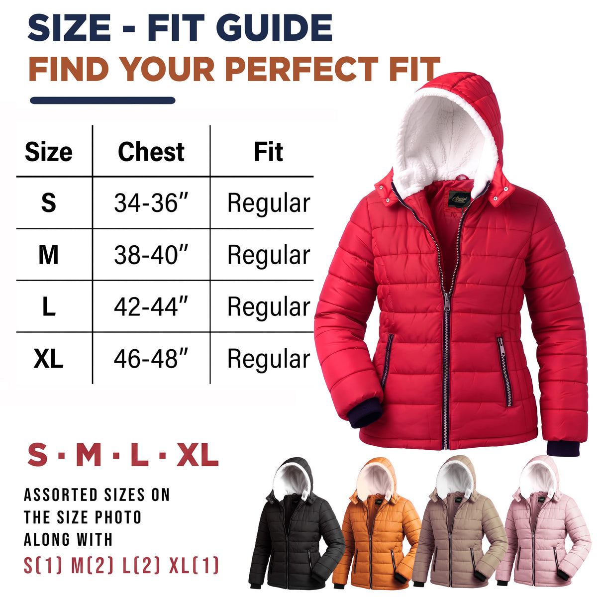 Women's Soft Puffer Wholesale Coats in Assorted Colors & Sizes - Bulk Case of 12 Jackets