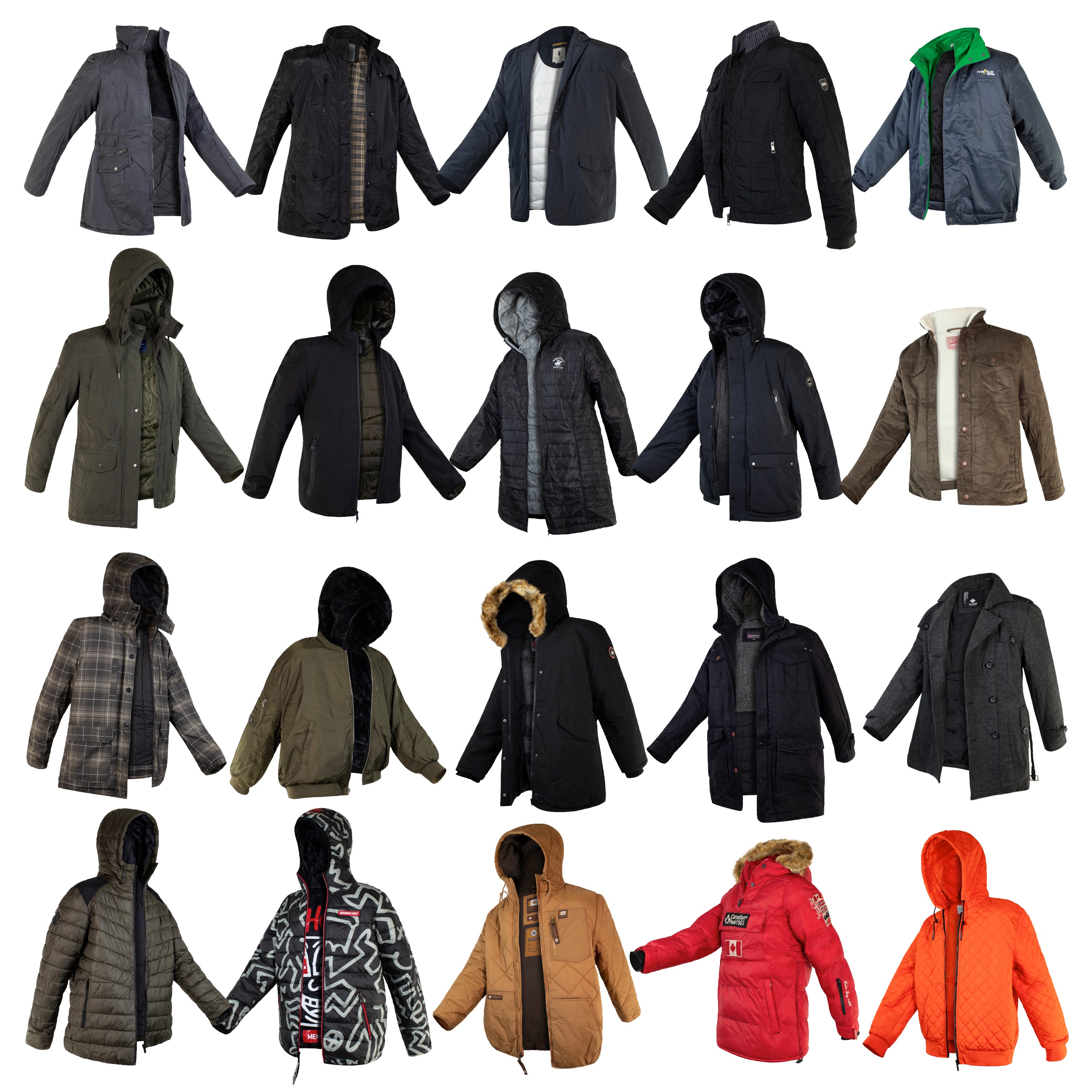 Men's Coats in Assorted Styles & Sizes - Bulk Case of 22 Jackets