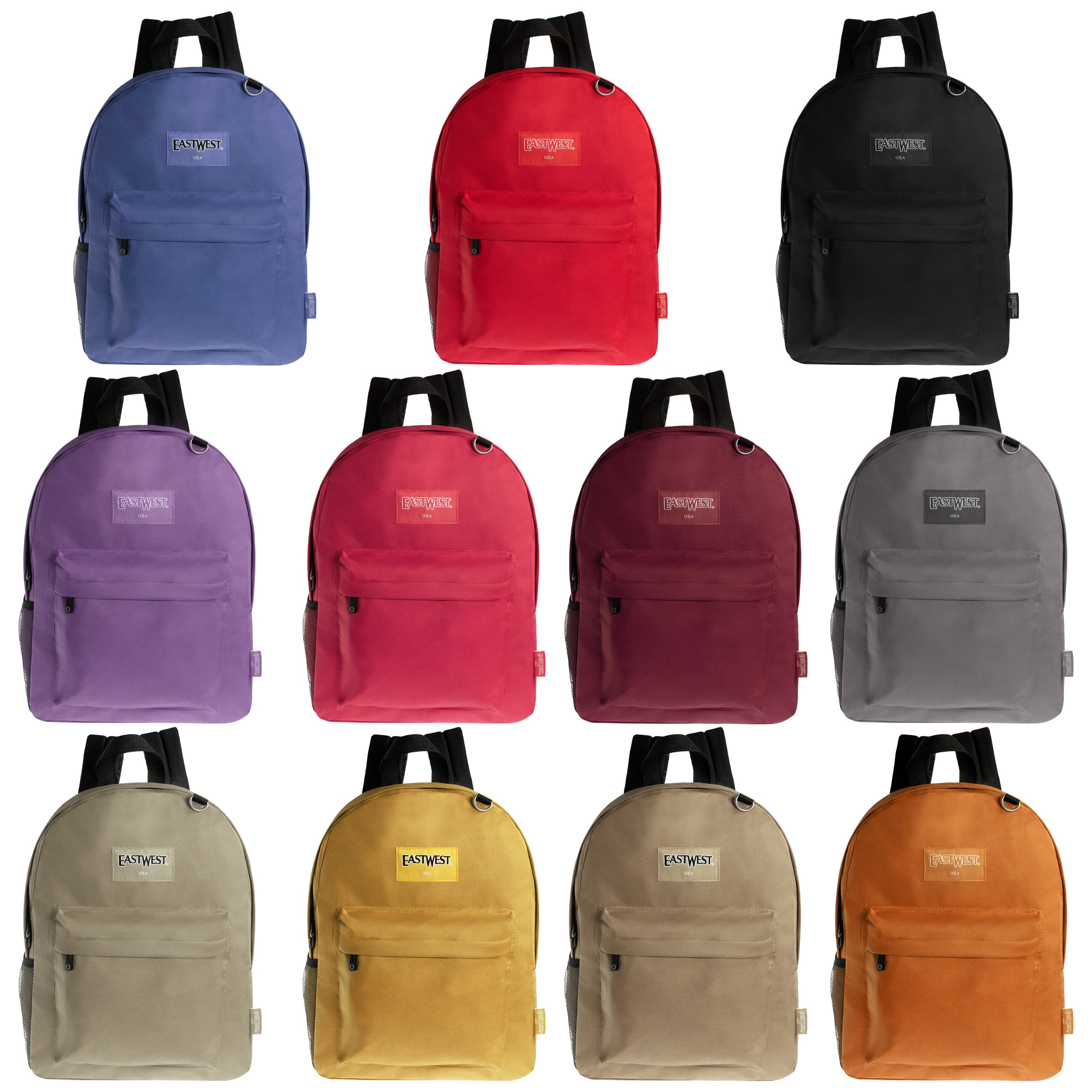 17" Kids Basic Wholesale Backpack in Assorted Colors - Bulk Case of 24 Backpacks