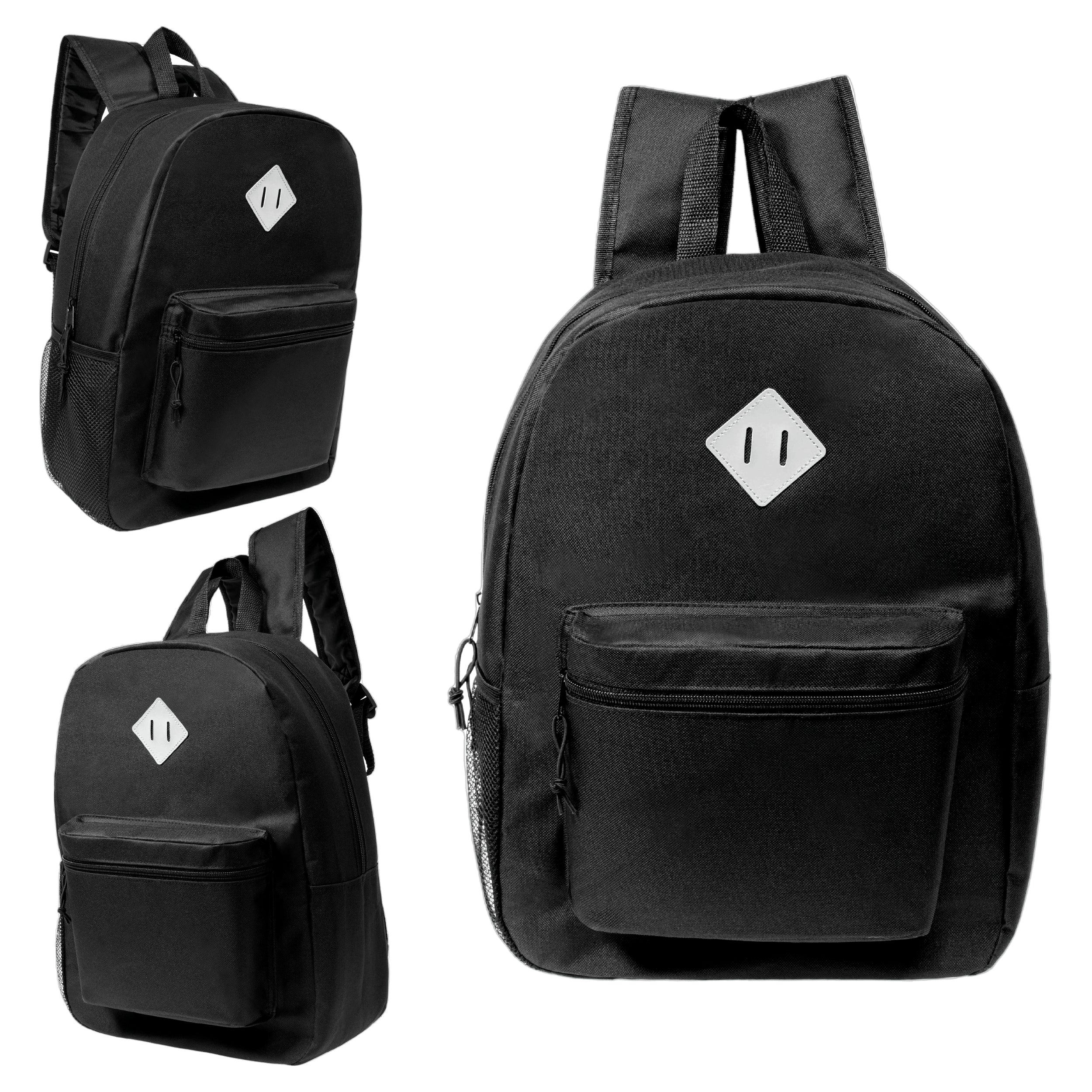 17" Deluxe Wholesale Backpack in Black Colors - Bulk Case of 24