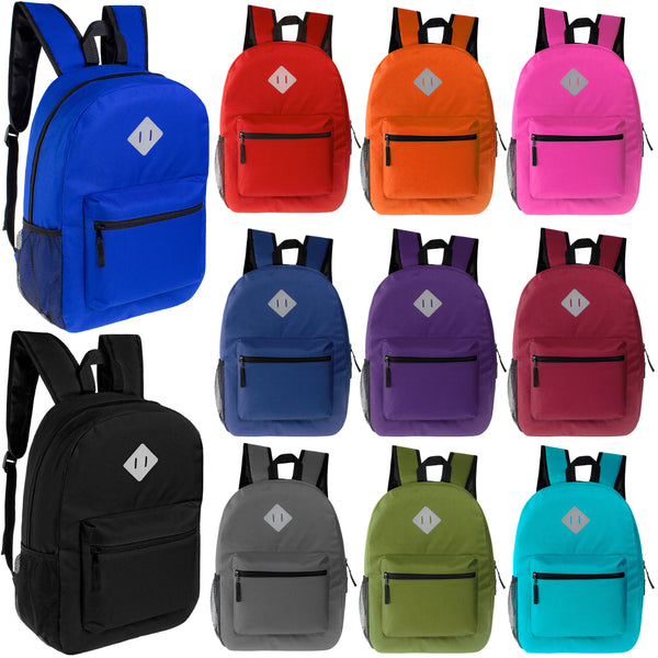diamond leather patch on backpacks 17" Wholesale Diamond Patch Backpack | 11 Colors | Padded Back