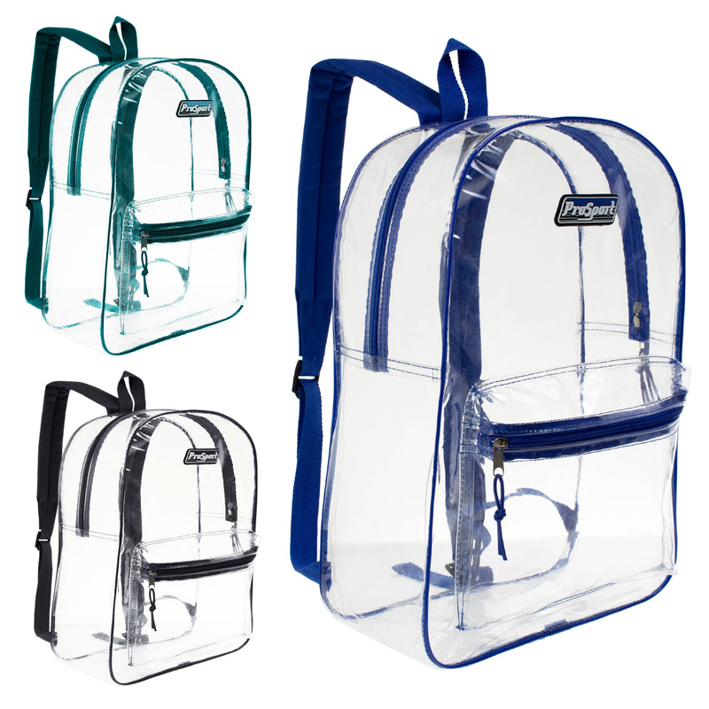 17" Transparent Wholesale Backpack in Assorted Color - Bulk Case of 24