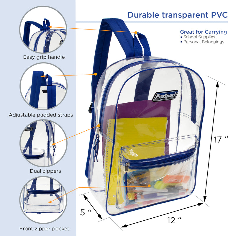 17" Transparent Wholesale Backpack in Assorted Color - Bulk Case of 24