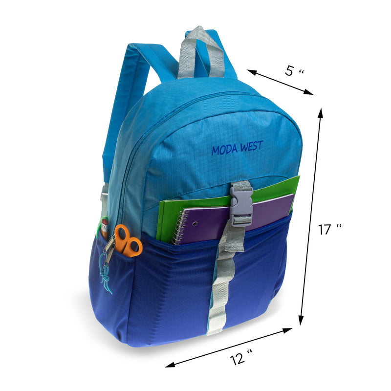 24 Pack of 17" Bungee Wholesale Backpack in Assorted Colors and Styles - Bulk Case of 24