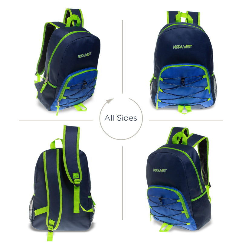 24 Pack of 17" Bungee Wholesale Backpack in Assorted Colors and Styles - Bulk Case of 24