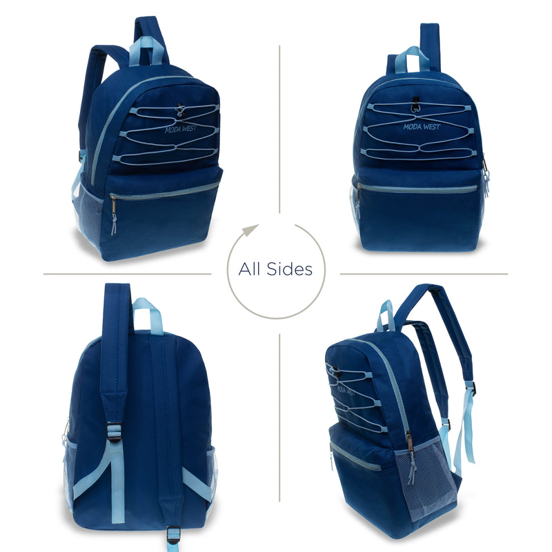 24 Pack of 17" Bungee Wholesale Backpack in Assorted Colors and Styles - Bulk Case of 24