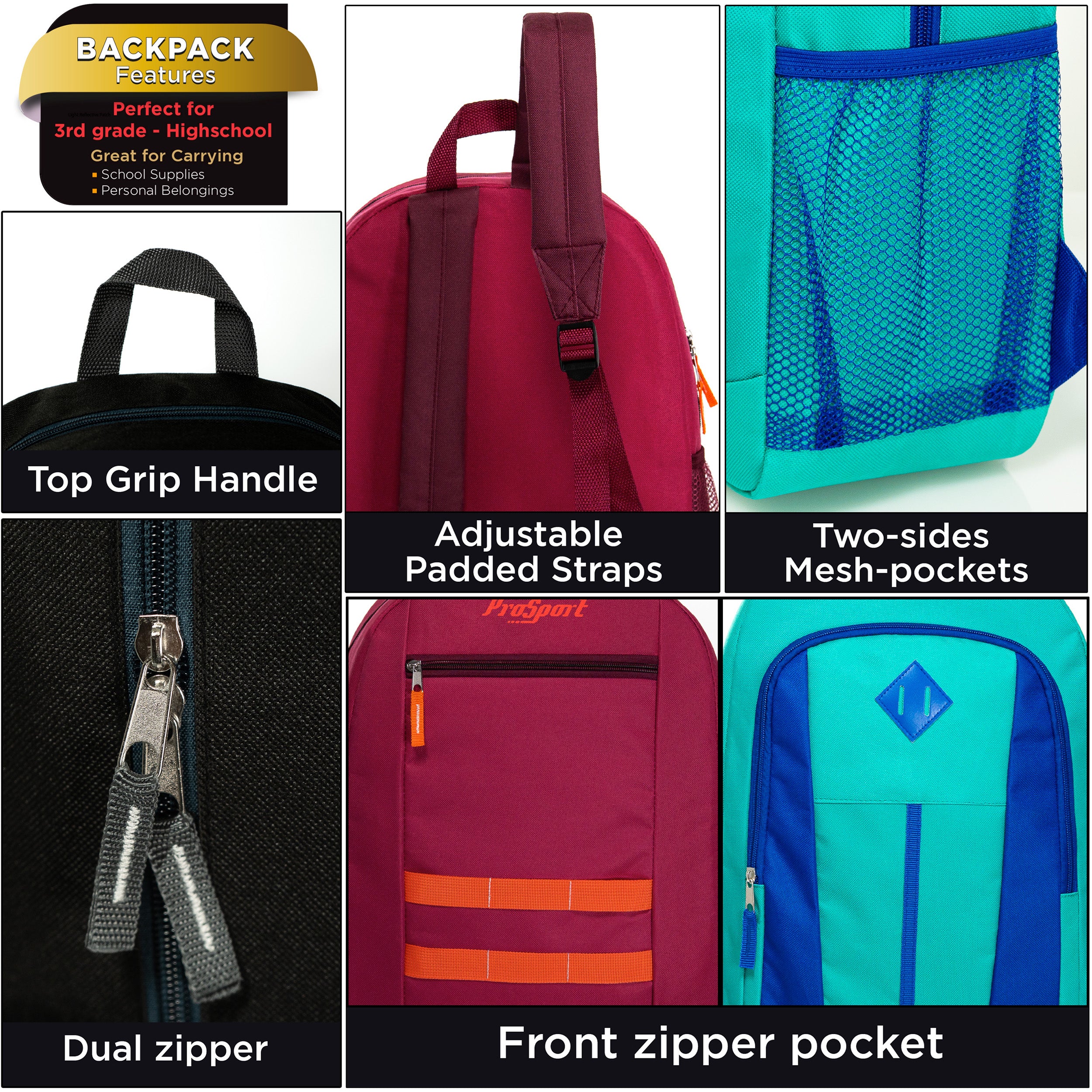 17" Bulk Backpacks for Boys and Girls In 4 Assorted Colors - Wholesale Case Of 24