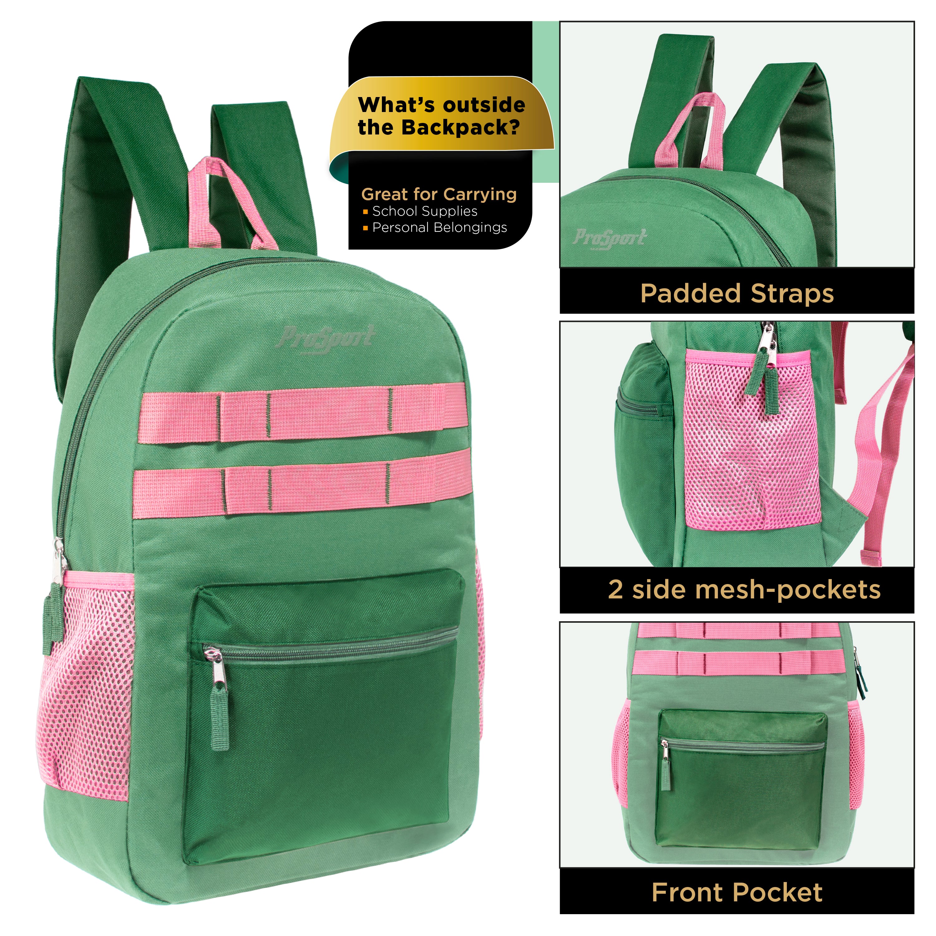 Wholesale 17" Multi Color Backpacks in 3 Assorted Colors - Bulk Case of 24 Bookbags