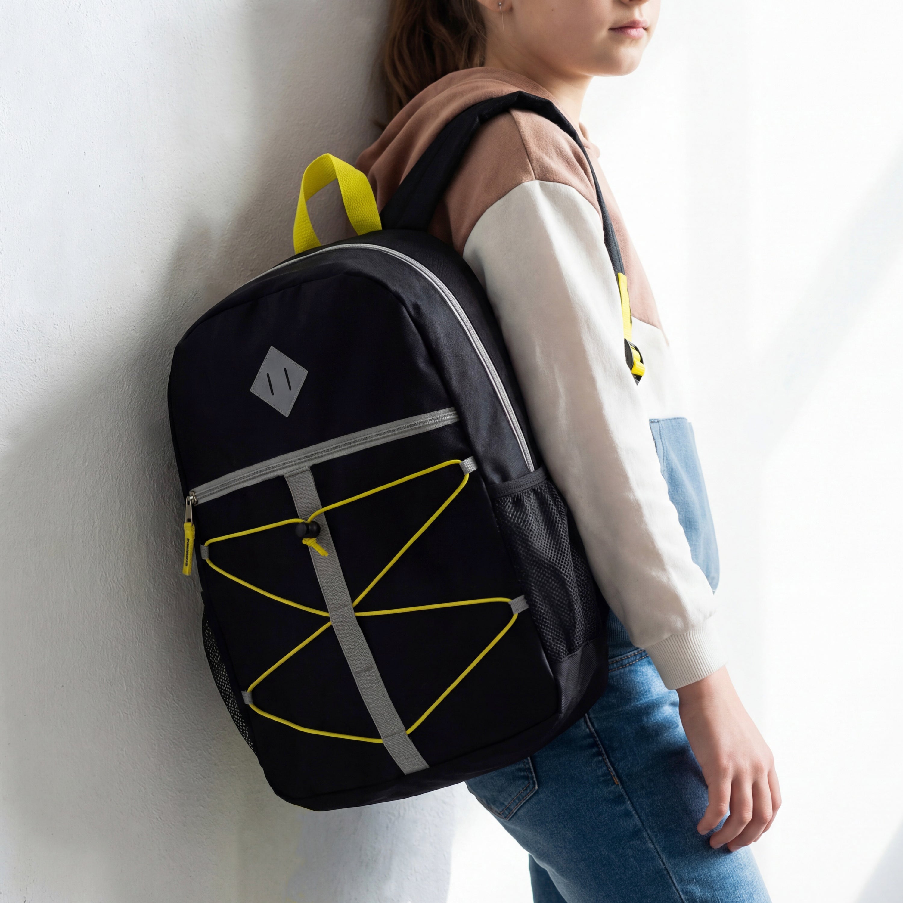 17" Wholesale Bungee Backpacks in 6 Colors with Side Pockets - Bulk Case of 24 Bookbags