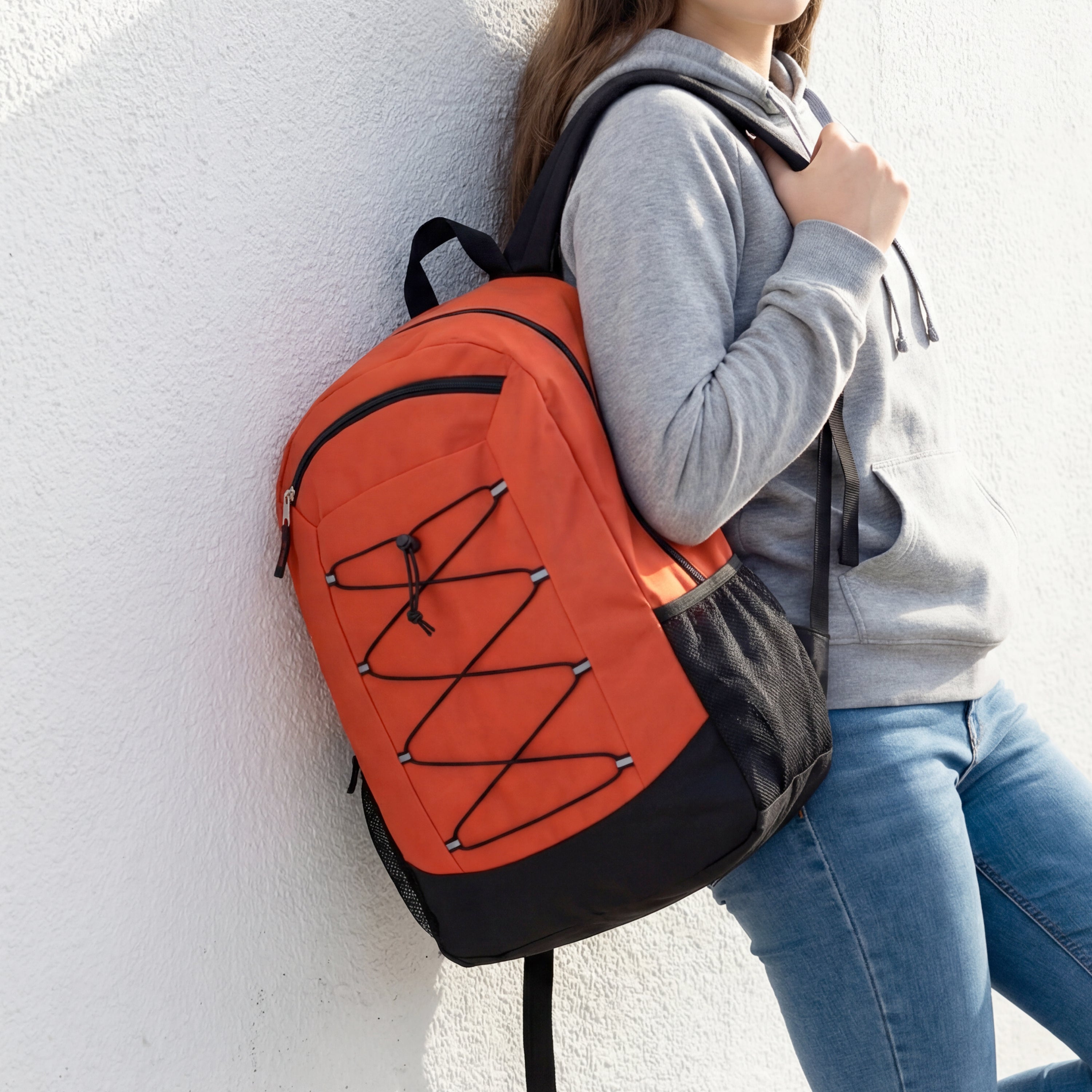 19" Deluxe Wholesale Bungee Backpacks in 6 Colors | Dual Mesh Side Pockets - Bulk Case of 24 Bookbags