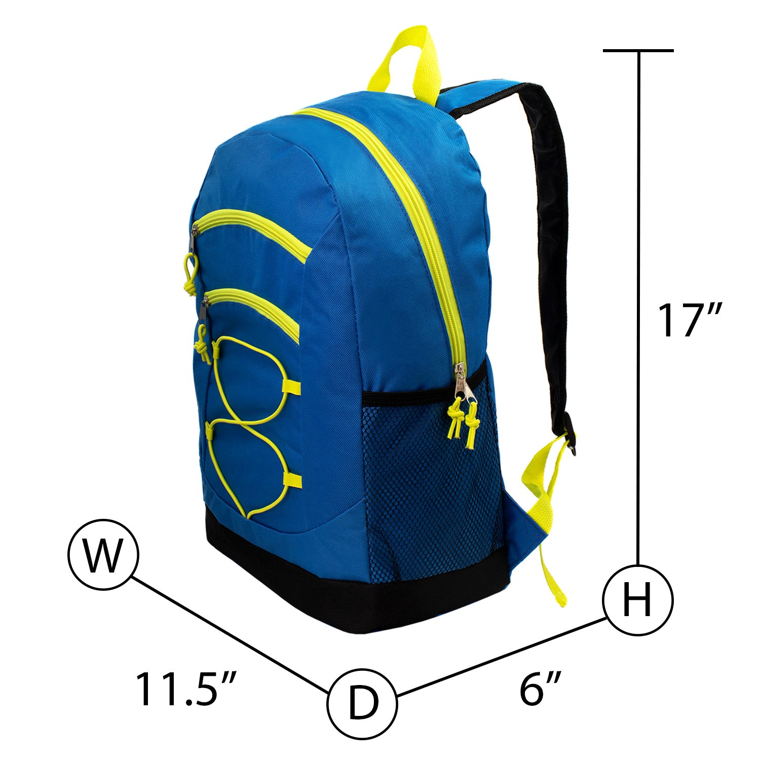 12 Bulk 17 Inch Bungee Backpacks in 8 Colors & 12 Wholesale School Supply Kits of Your Choice