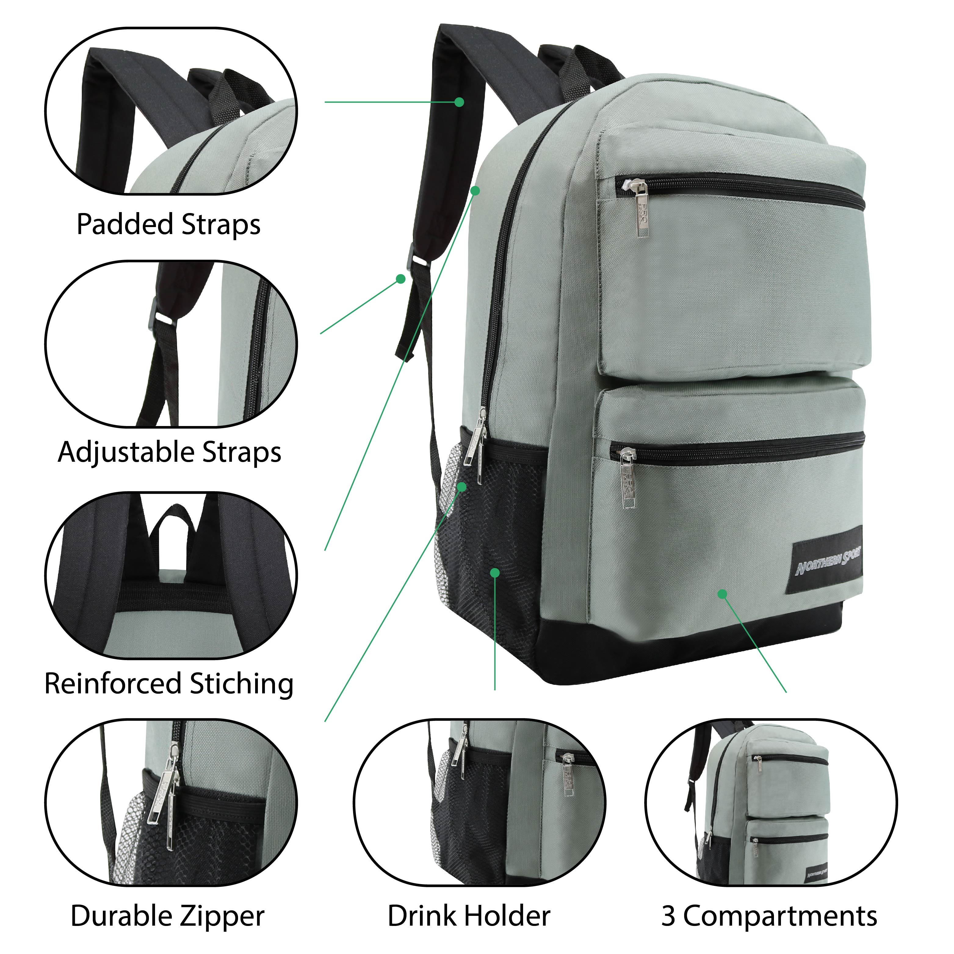 12 Premium 19" Backpacks in 4 Colors, 12 Winter Item Sets & Your Choice of 12 Bulk Hygiene Kits - Wholesale Homeless Care Package