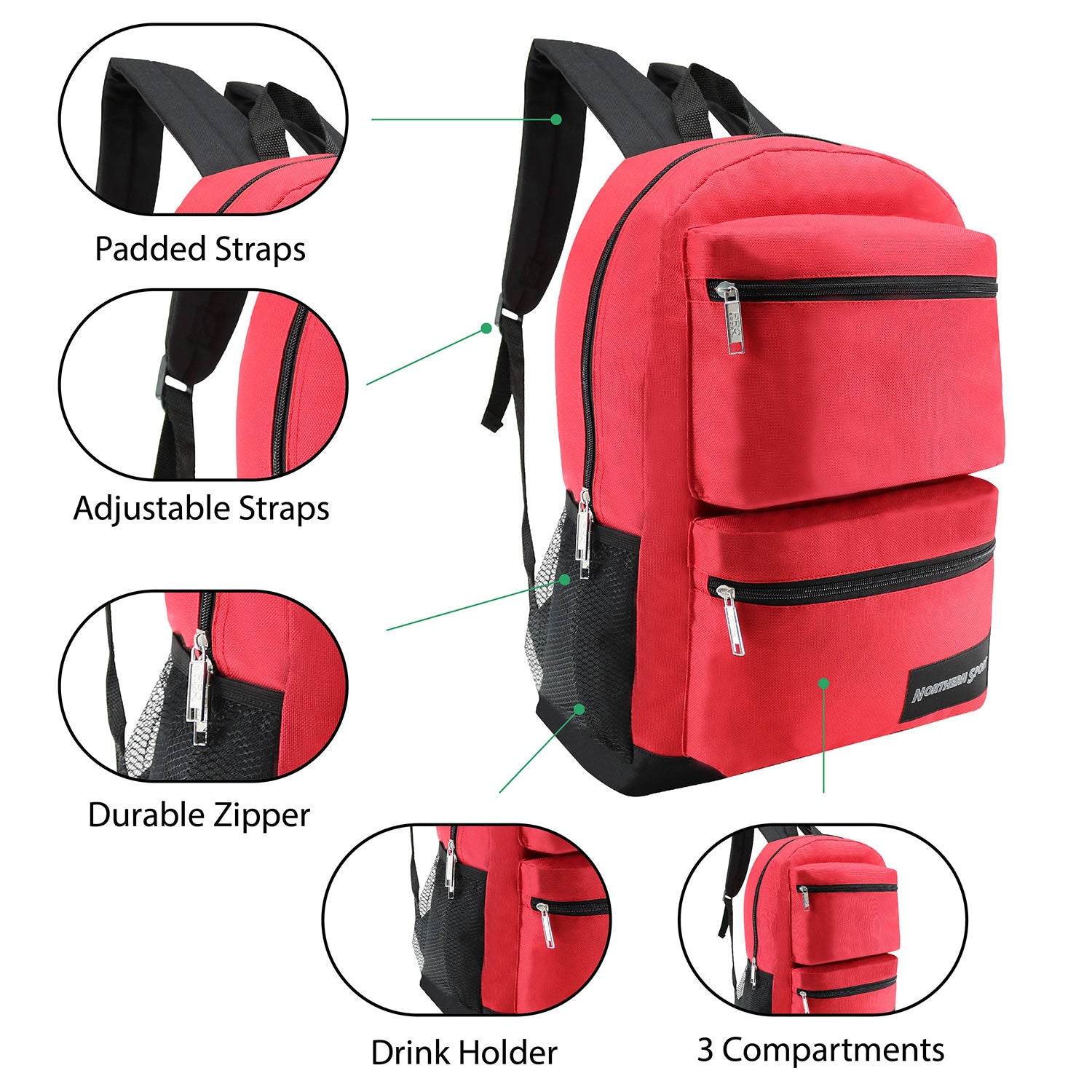 Bulk Case of 12 19" Backpacks and 12 Hygiene / Toiletries Kit - Wholesale Care Package - Disaster Relief Kit, Homeless, Charity