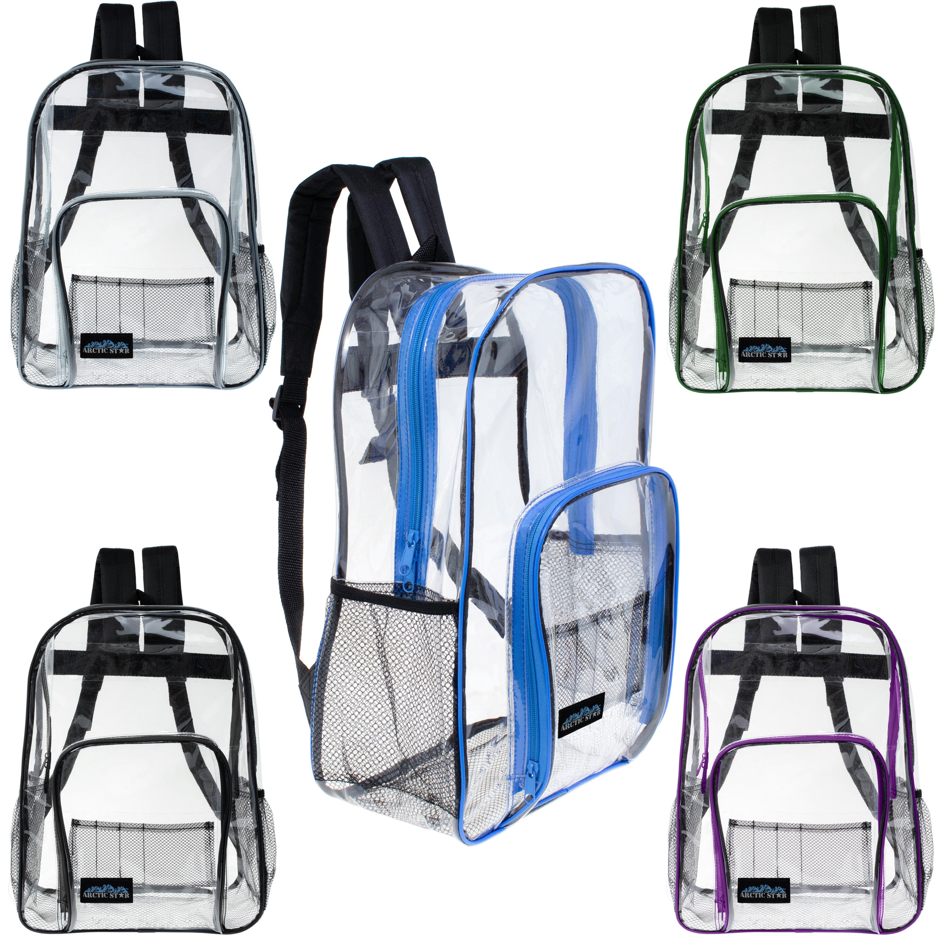Clear Vinyl Piping Bulk 13'' Mini Backpacks - 5 Assorted Colors- Wholesale Case of 24 Bookbags