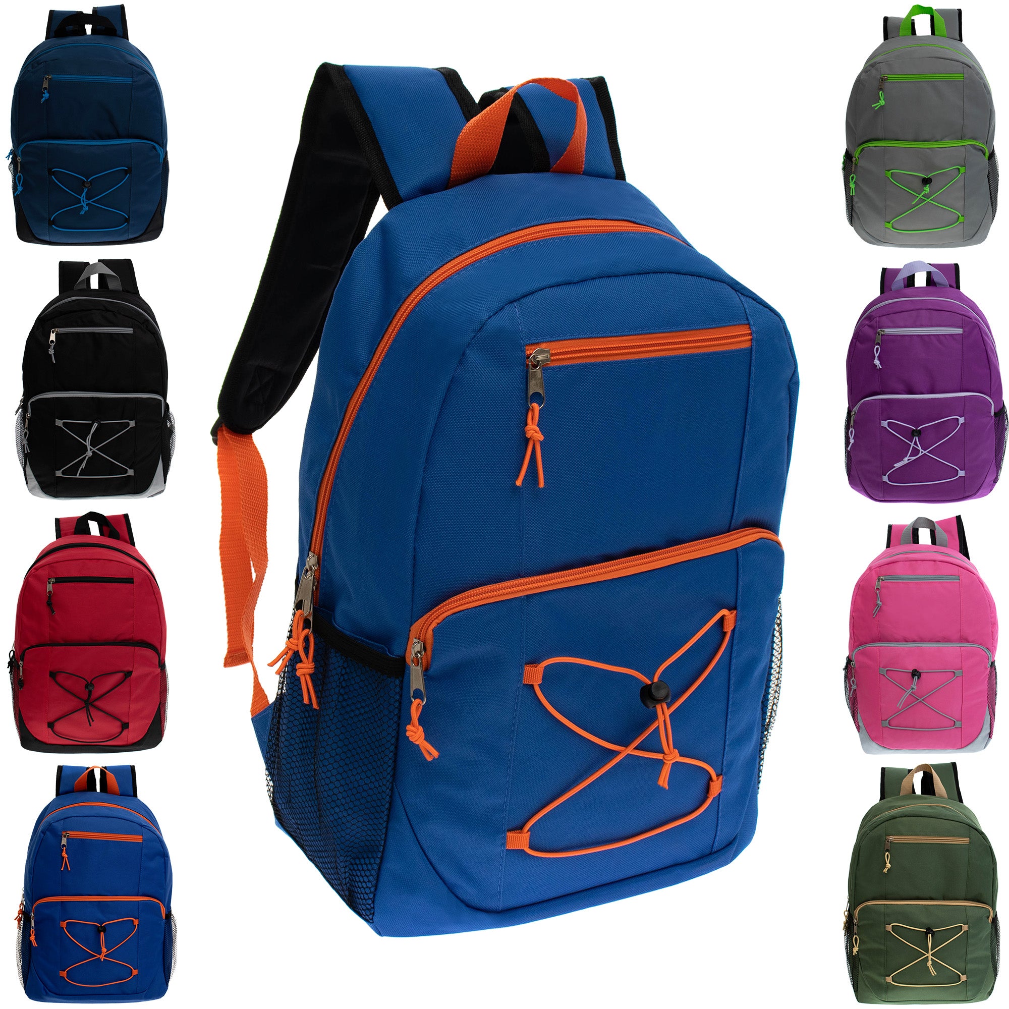 17 Inch Bulk Backpacks in Assorted Colors with School Supply Kits Wholesale - Kit of 12