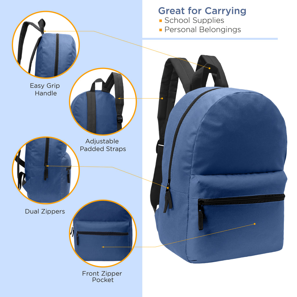 12 Wholesale Backpacks in random Colors & 12 Bulk School Supply Kits