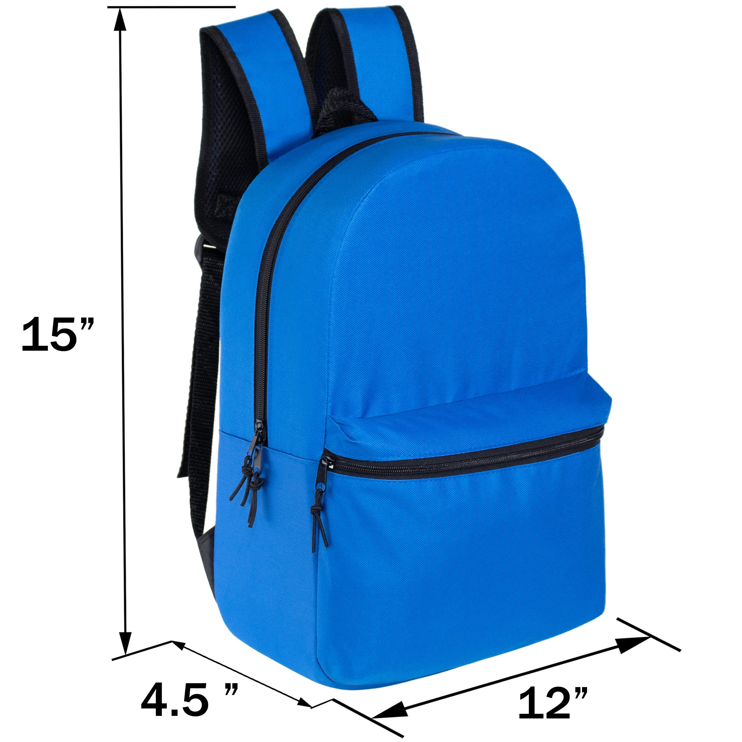 15" Kids Basic Wholesale Backpack in 12 Colors - Bulk Case of 24