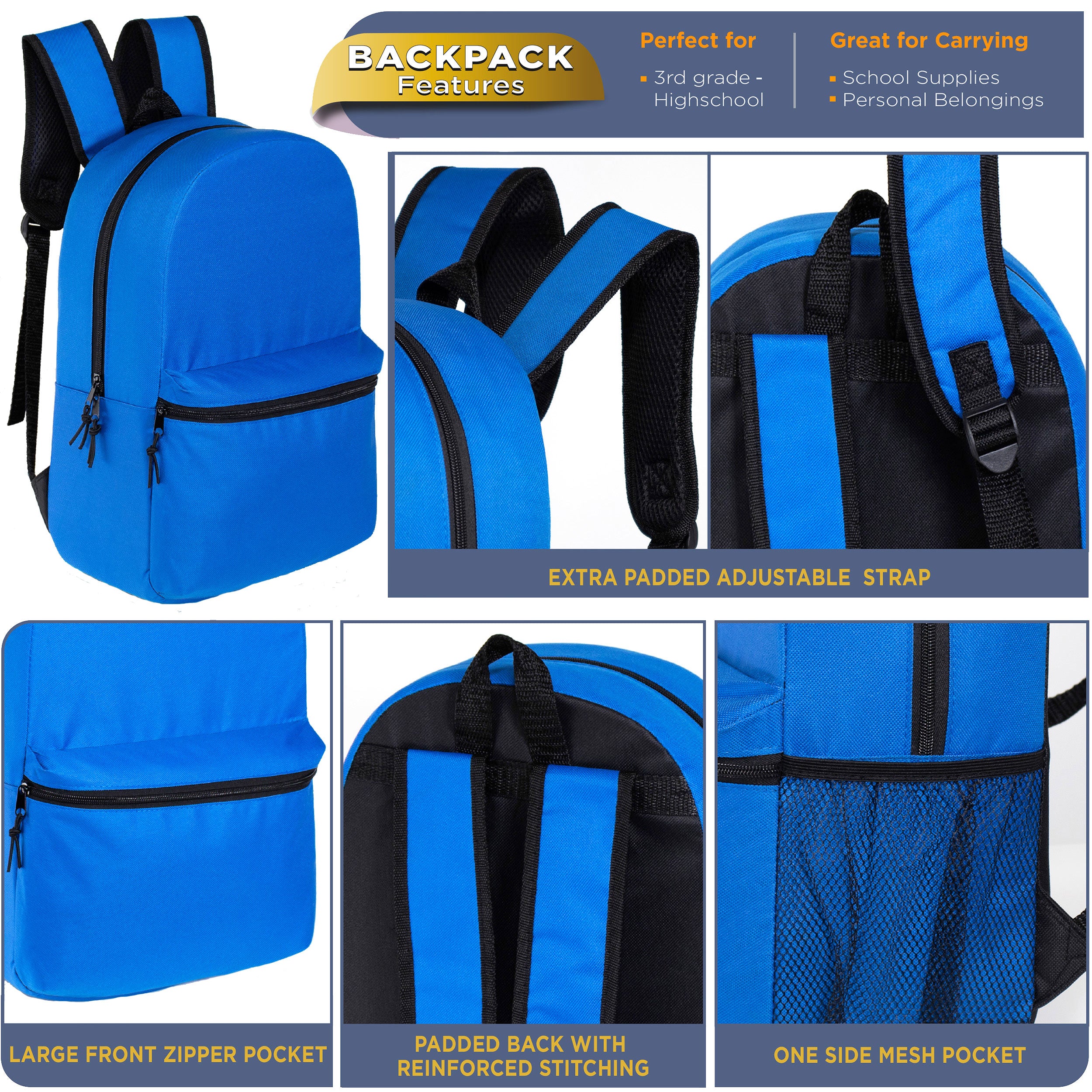 12 Basic 16" Backpacks in 12 Colors with a Side Pocket & Your Choice of 12 Bulk Hygiene Kits - Wholesale Care Package: Homeless, Emergency, Charity