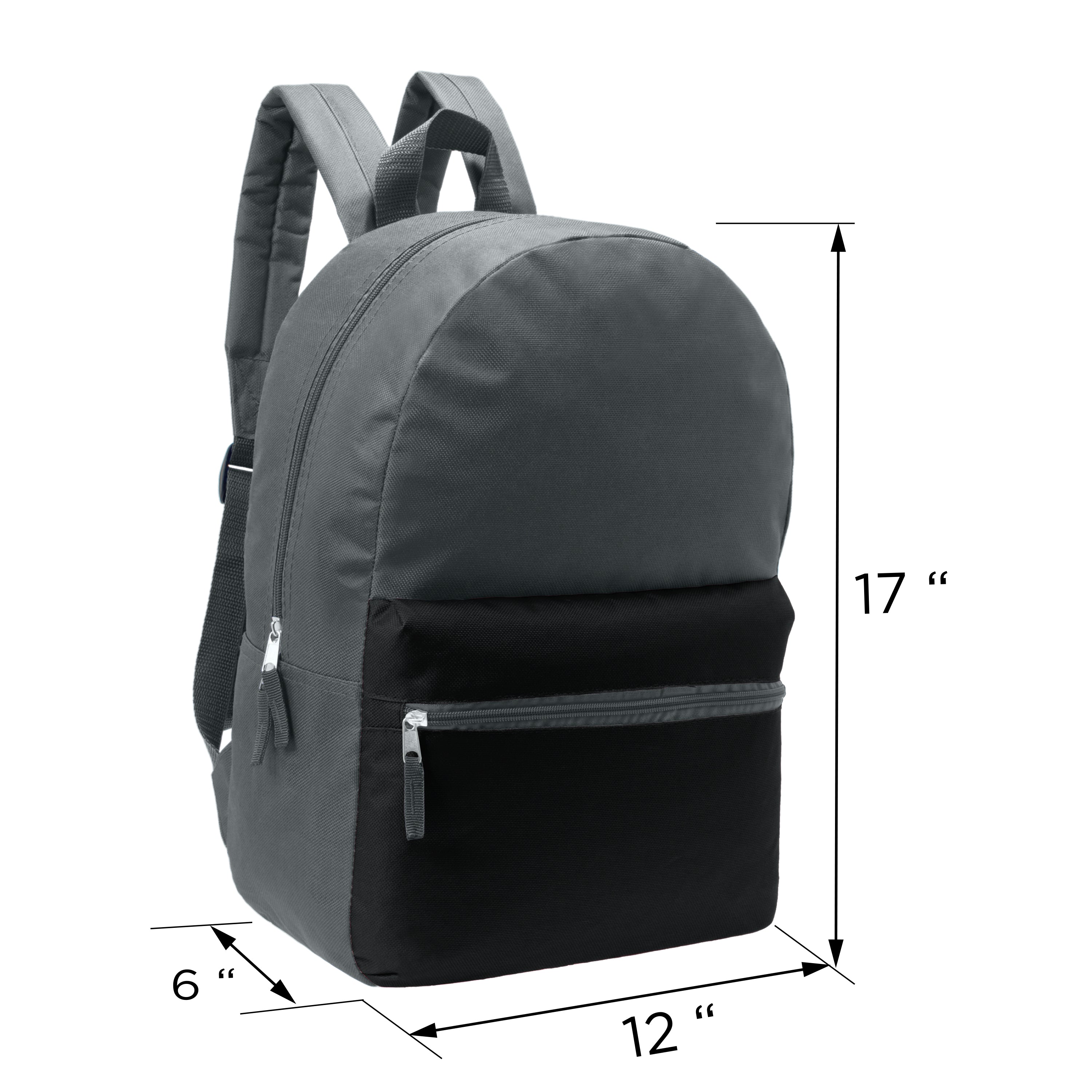 17" Kids Basic Wholesale Backpack in 6 Boy Colors 2 Tone - Bulk Case of 24 Backpacks