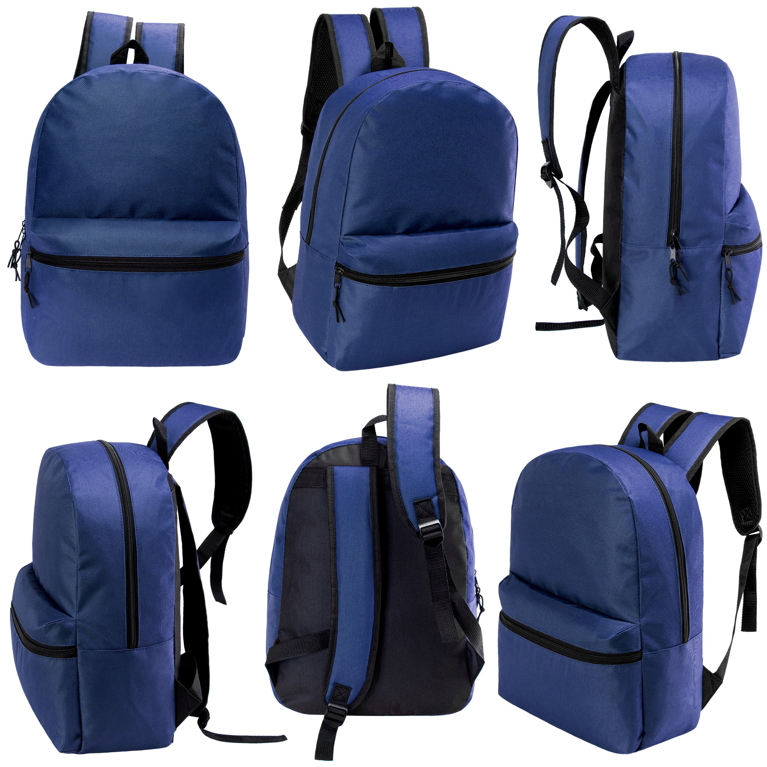12 Basic 17" Backpacks in Navy Blue, 12 Winter Item Sets & Your Choice of 12 Bulk Hygiene Kits - Wholesale Homeless Care Package