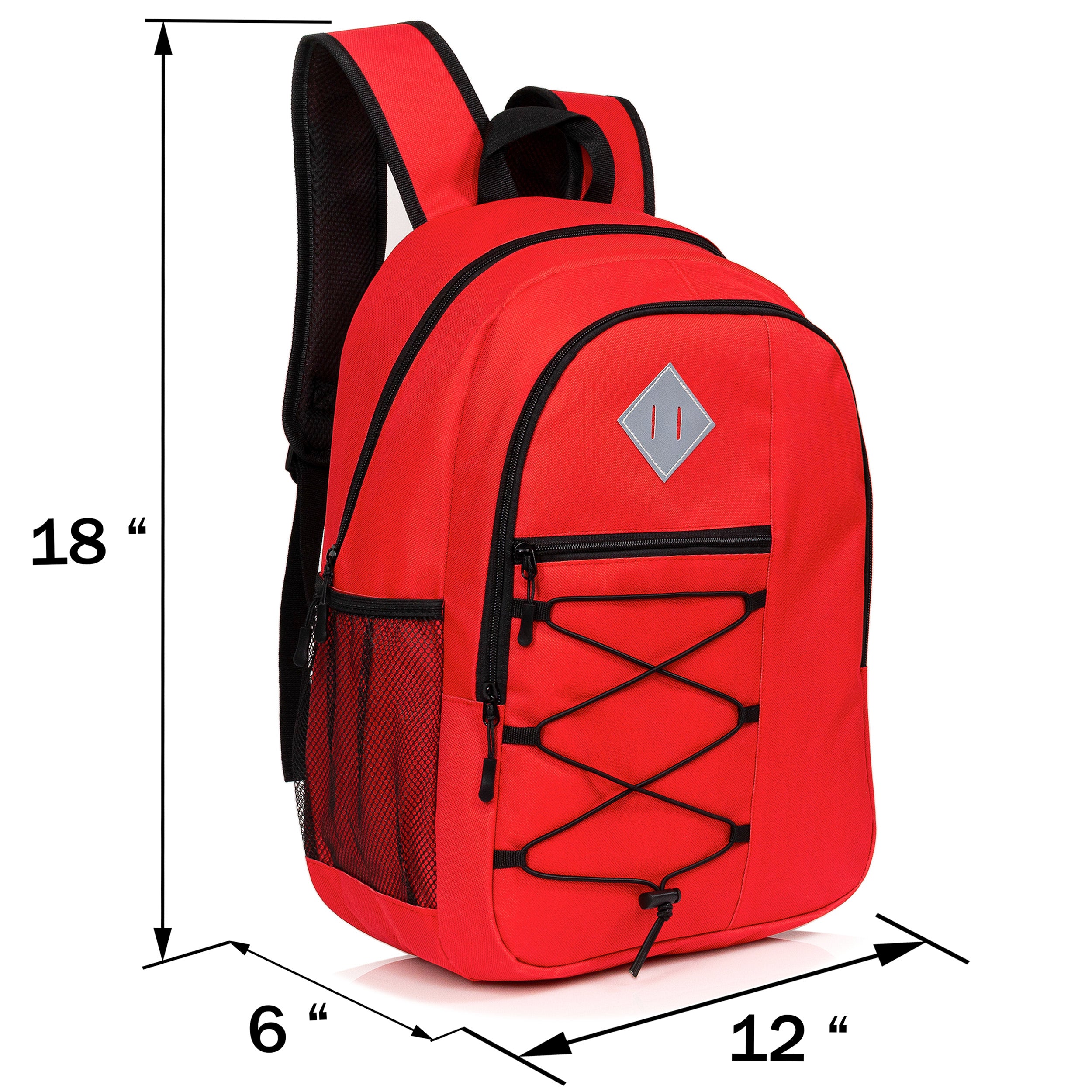 12 Wholesale 18" Bungee Laptop Backpacks in 11 Colors & 12 Bulk School Supply Kits of Your Choice