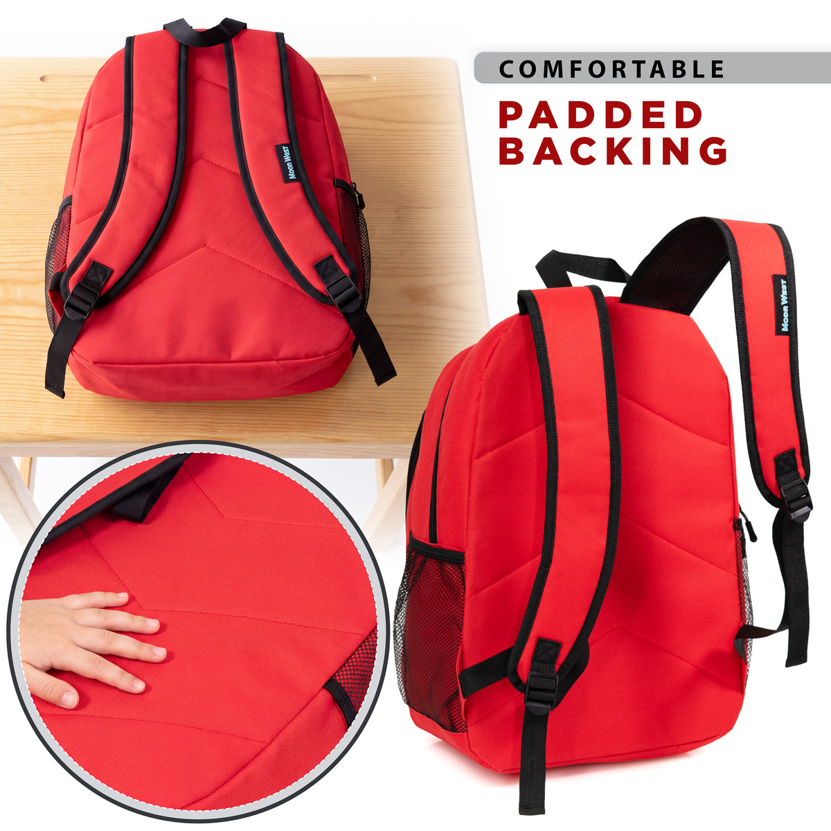 12 Wholesale 18" Bungee Laptop Backpacks in 11 Colors & 12 Bulk School Supply Kits of Your Choice