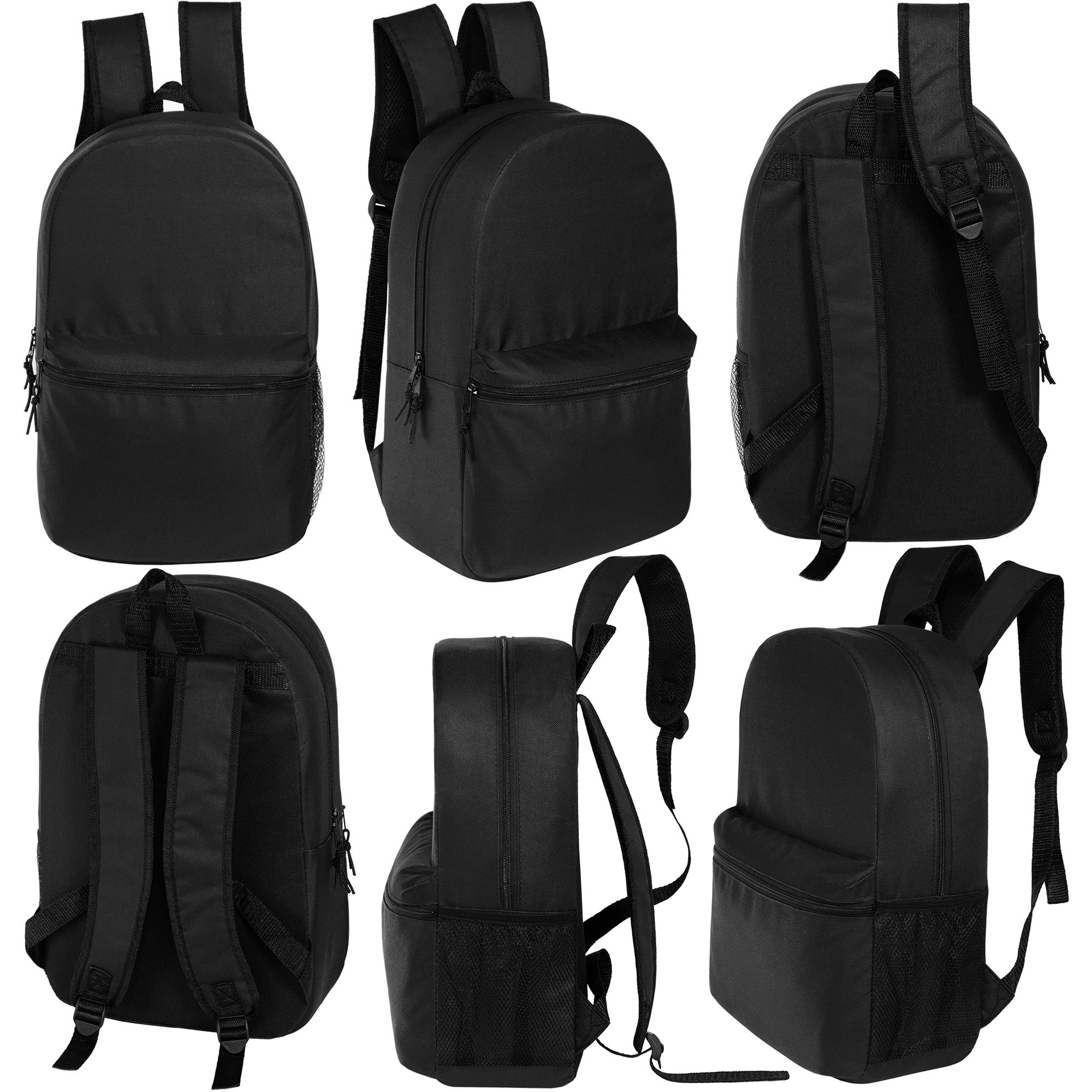 12 Basic 18.5" Backpacks in Black & Your Choice of 12 Bulk Hygiene Kits - Wholesale Care Package: Homeless, Emergency, Charity