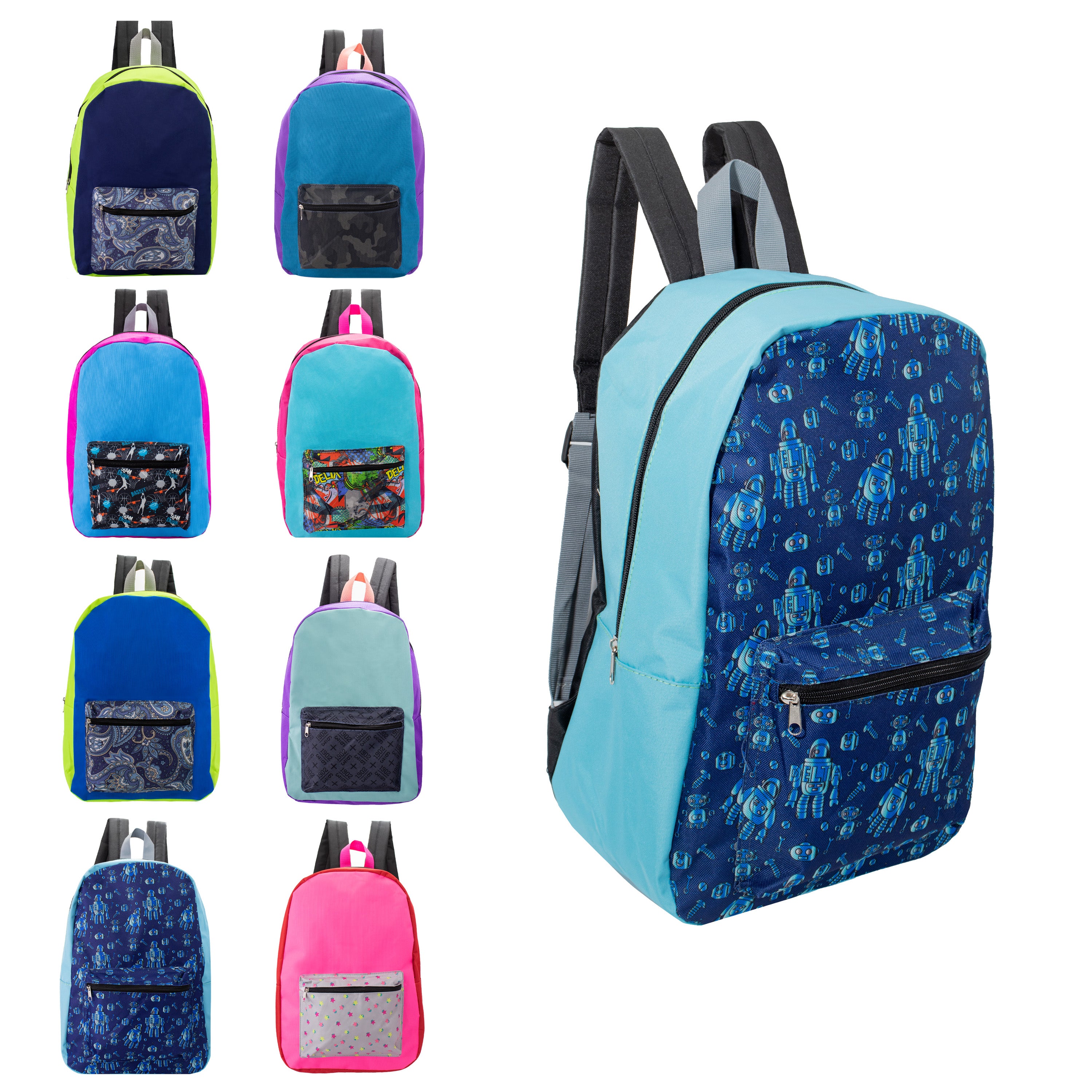 17 inches School Backpacks for Kids In Assorted Prints Bulk School Supplies Kit Case Of 12