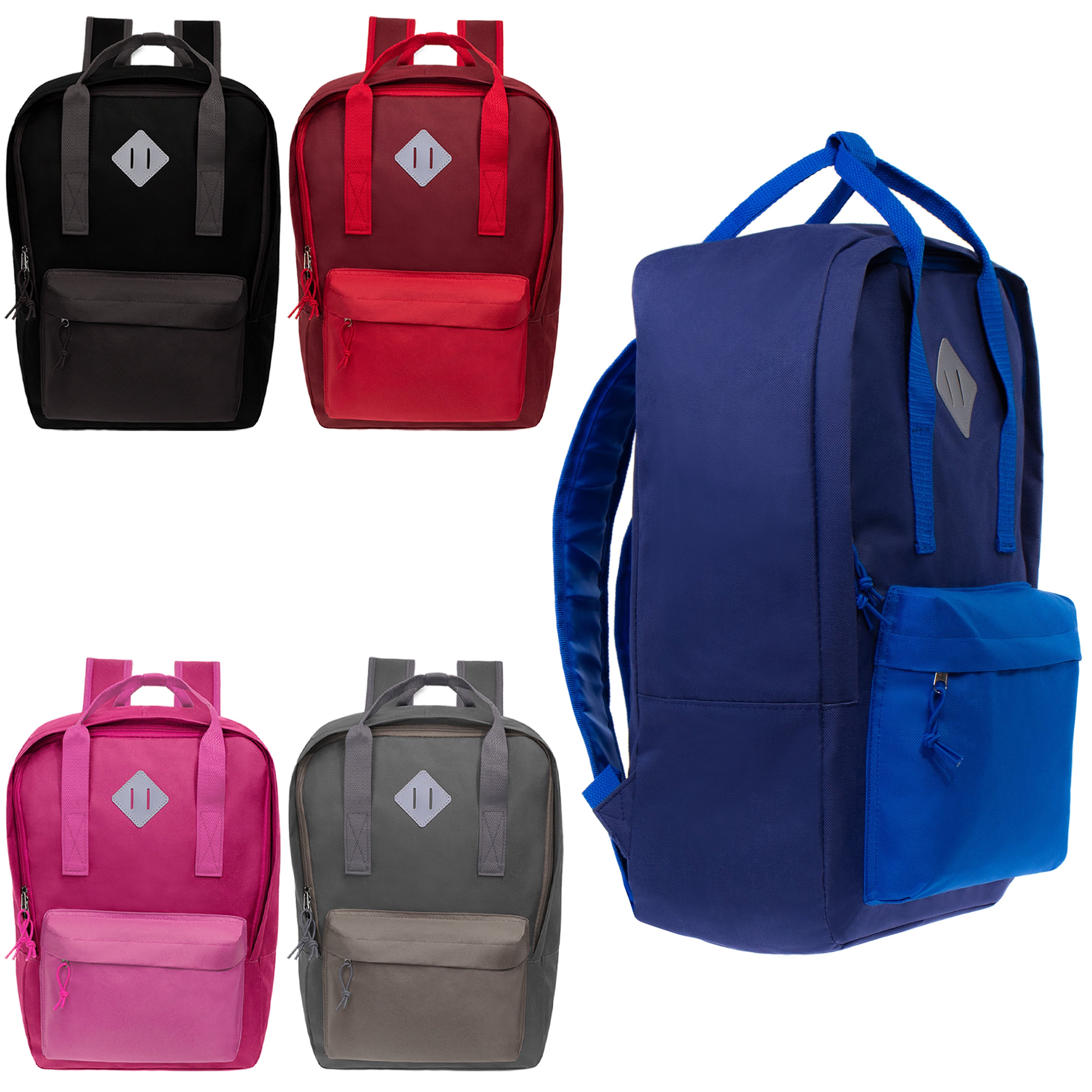 17 Inch Bulk Backpacks in Assorted Colors with School Supply Kits Wholesale - Case of 12