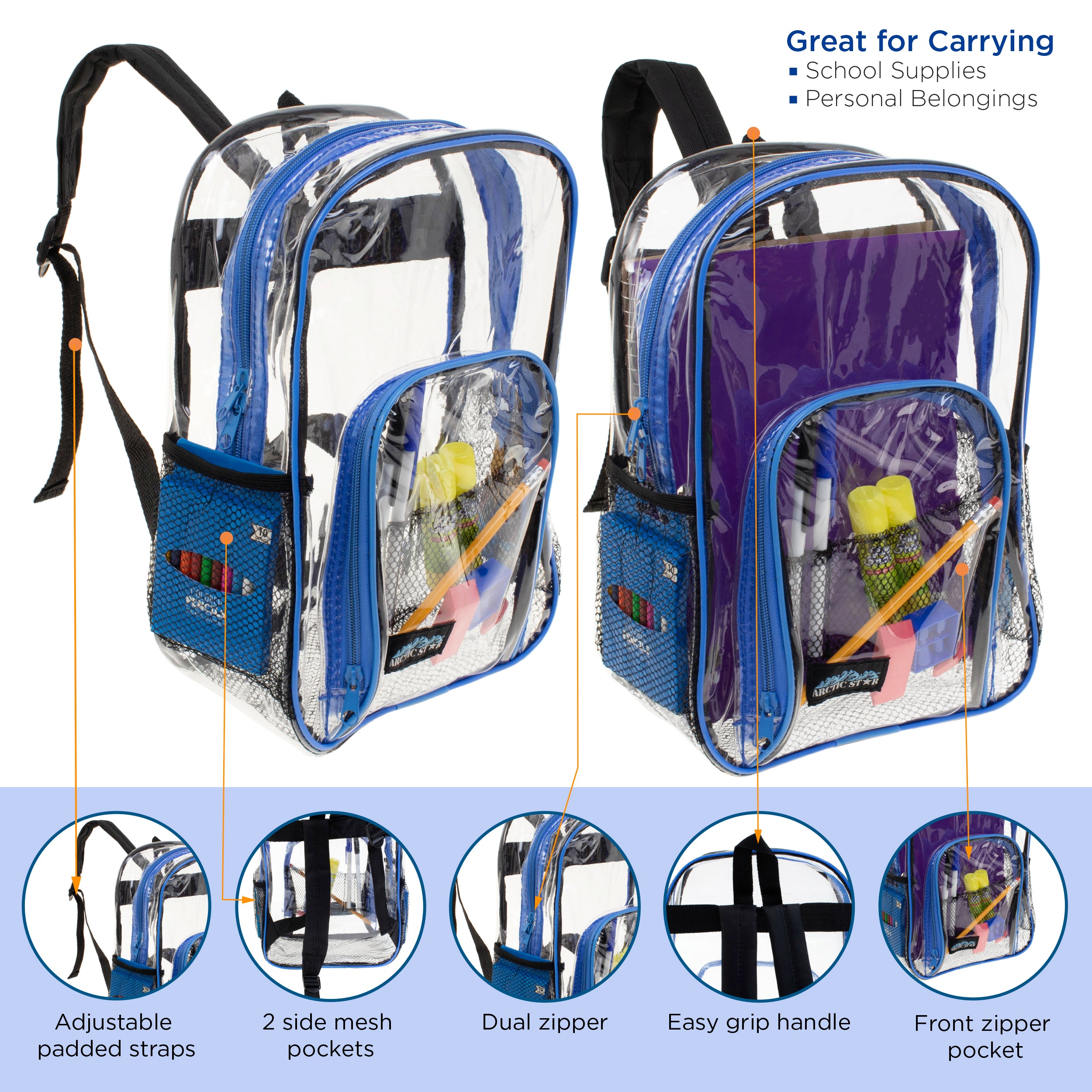 13 Clear Wholesale backpacks with Bulk School Supplies 12 of Each