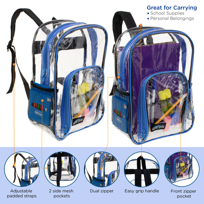Clear Vinyl Piping Bulk 13'' Mini Backpacks - 5 Assorted Colors- Wholesale Case of 24 Bookbags