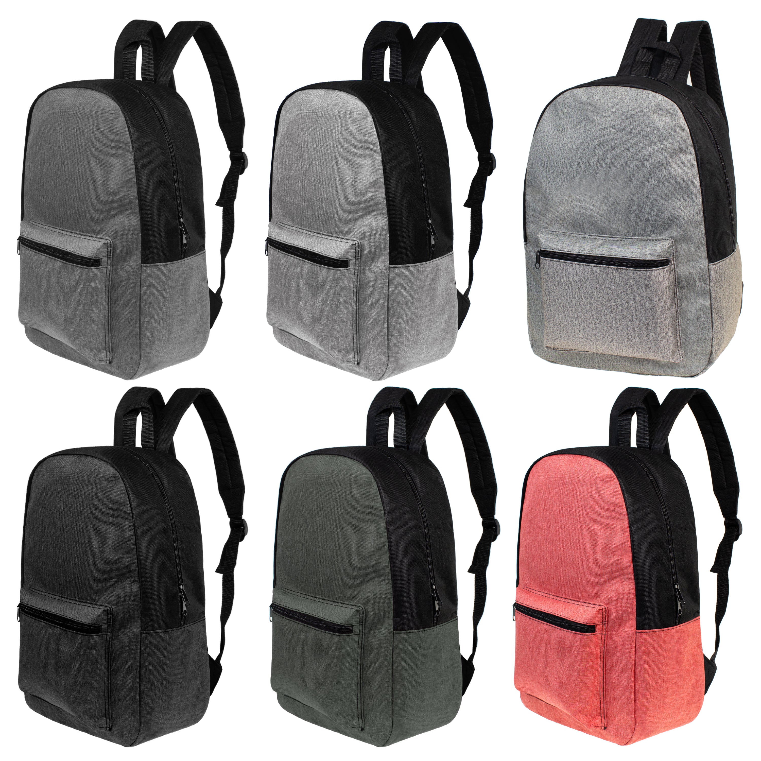 17" Kids Basic Wholesale Backpack in Assorted 6 Colors - Bulk Case of 24 Backpacks