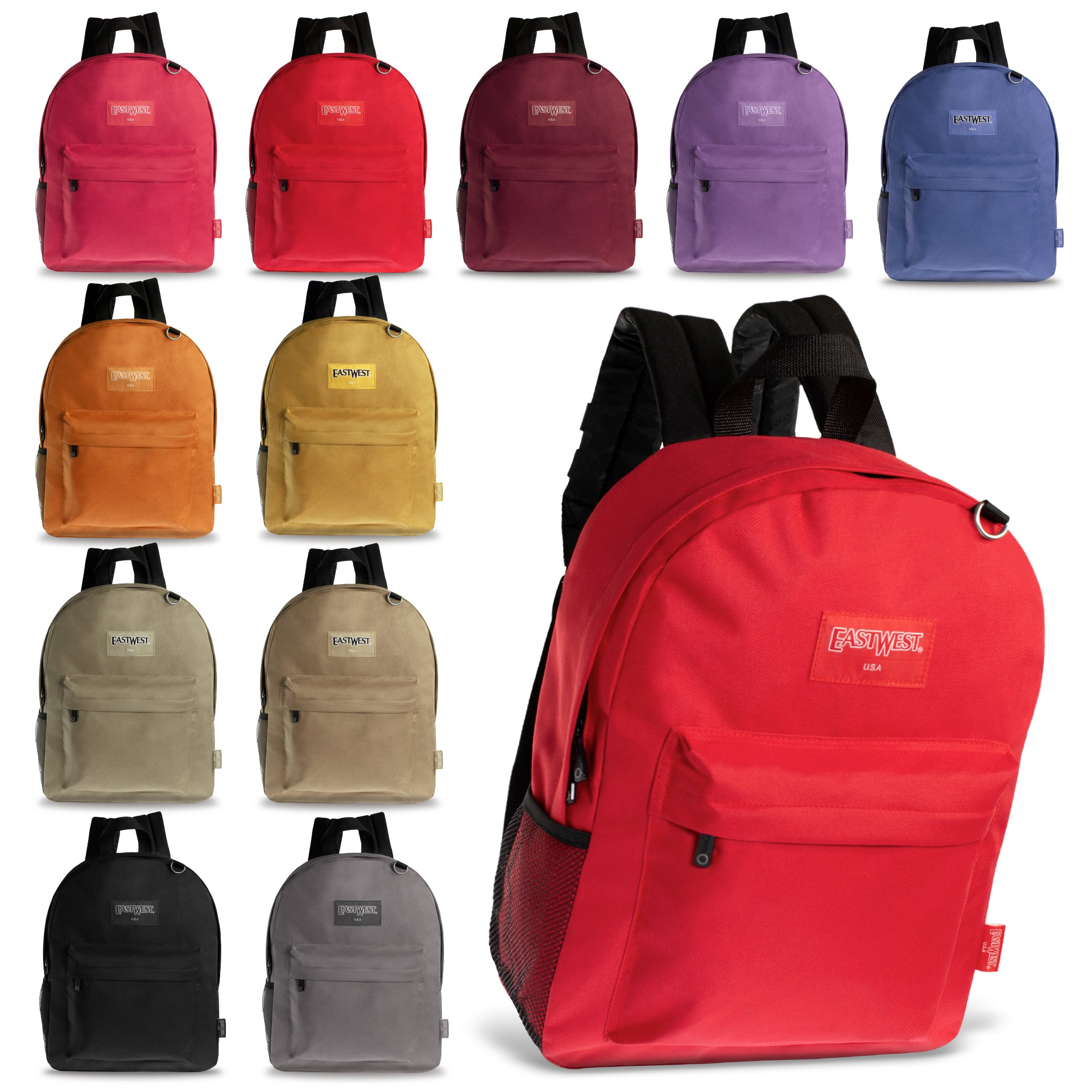 17" Kids Basic Wholesale Backpack in Assorted Colors - Bulk Case of 24 Backpacks