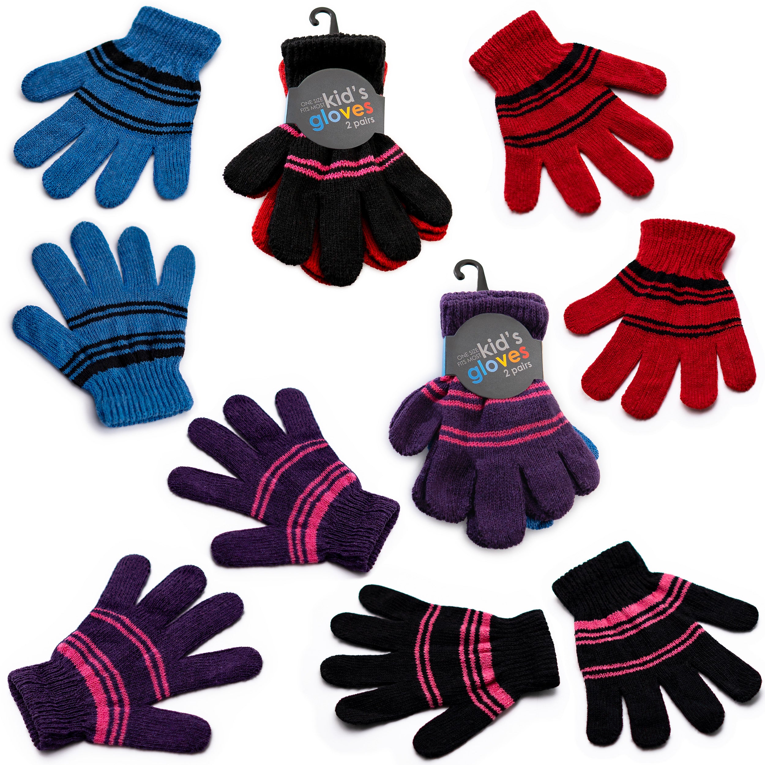 Assorted Color Wholesale Winter Gloves For Kids - Unisex - Bulk Case of 96
