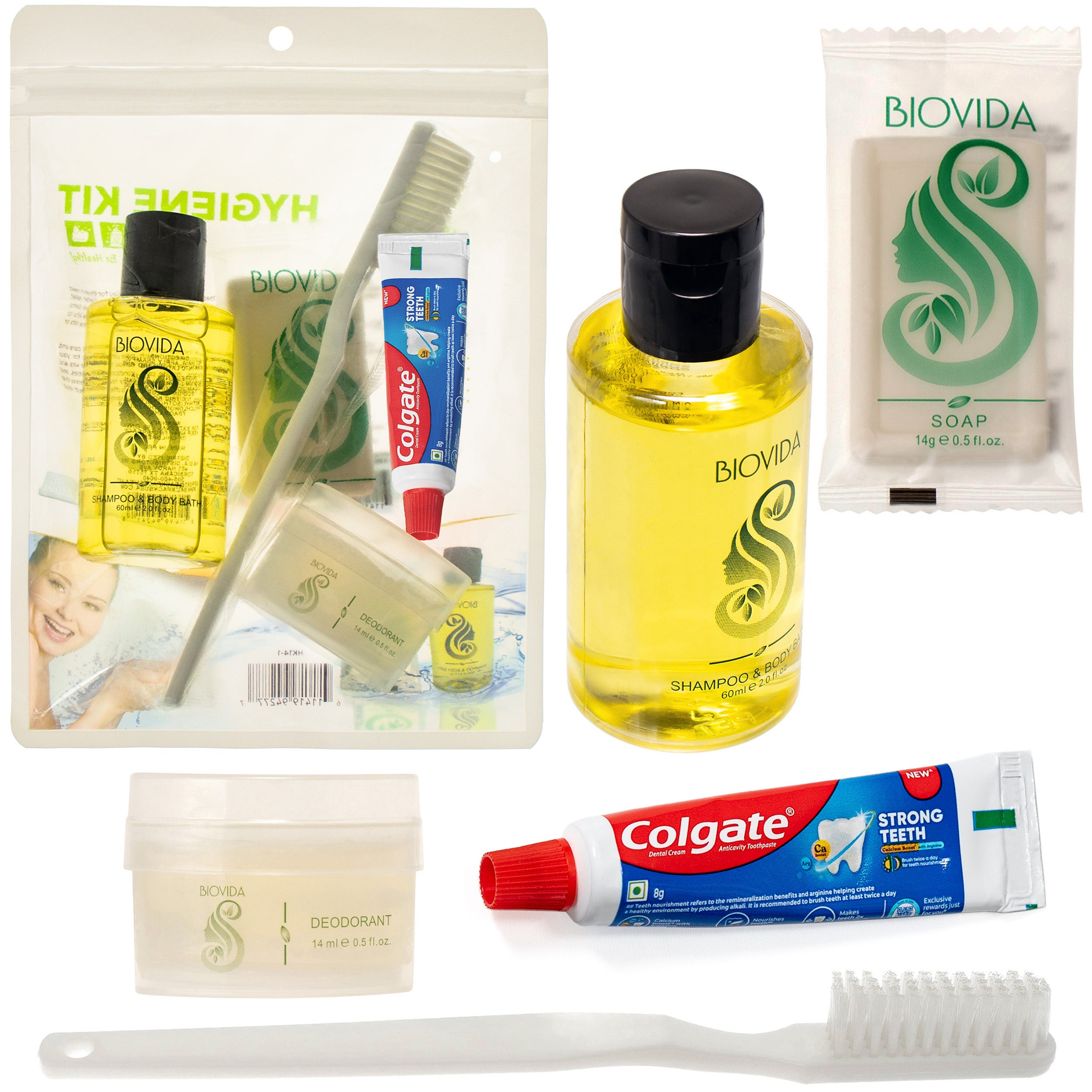 5 Piece Biovida Basic Wholesale Hygiene Kits With Colgate Toothpaste - Bulk Toiletry Supplies - Case of 96