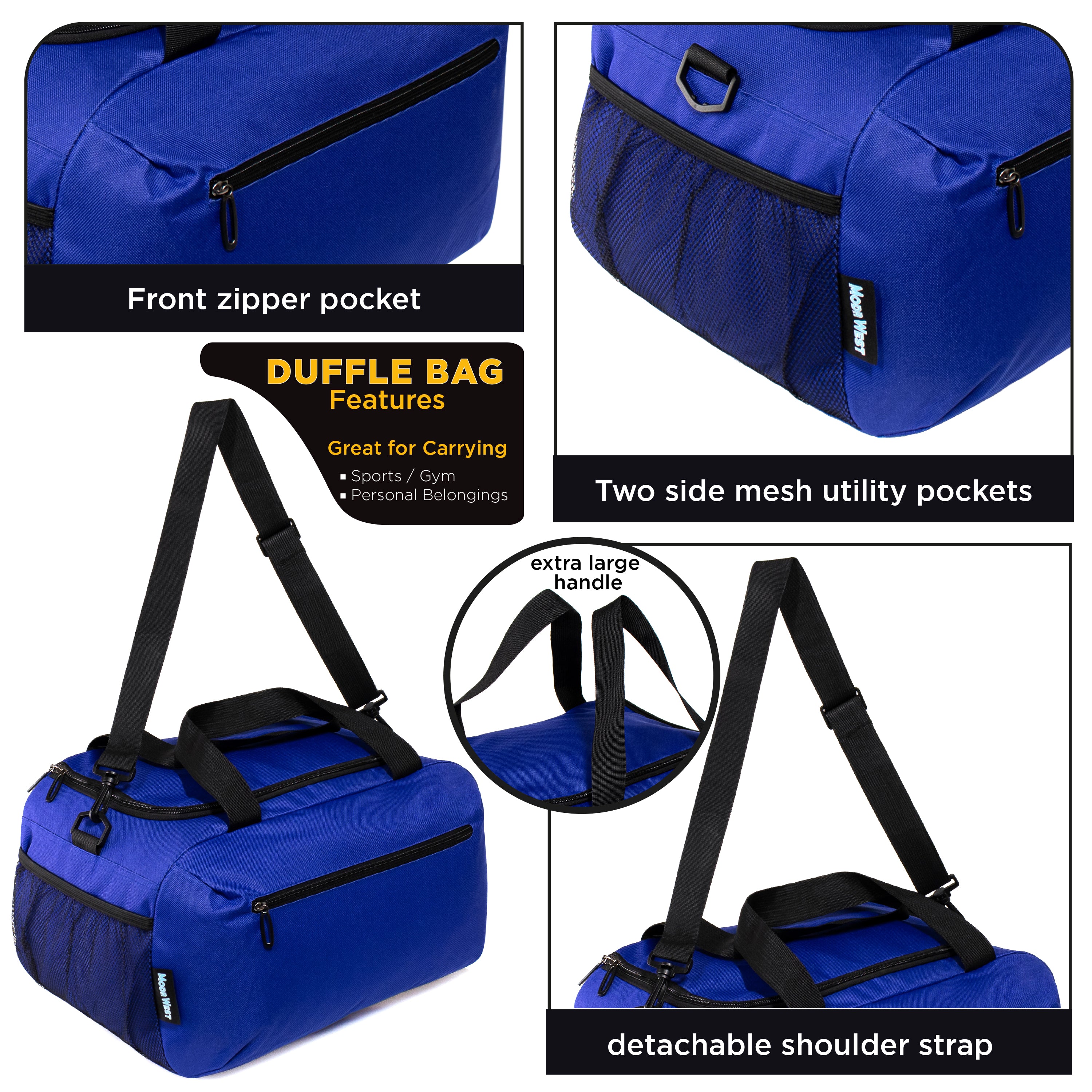 18" Wholesale Duffle Bag in 5 Assorted Colors with 2 Compartments - Bulk Case of 24