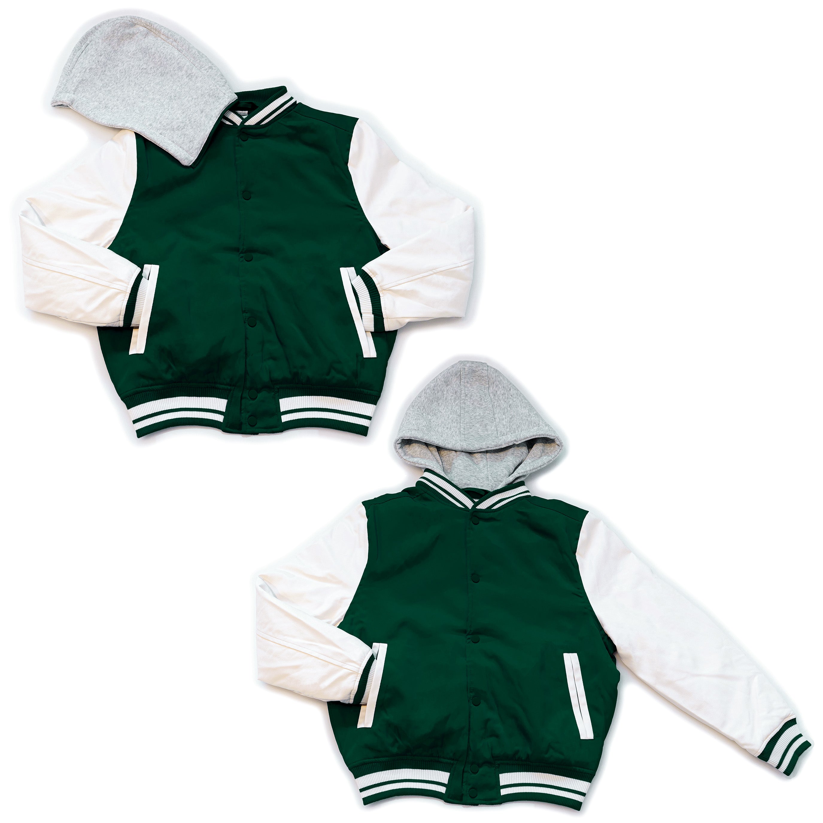 Wholesale Men’s Hooded Jackets - Green/White Colors & Assorted Sizes – Bulk Case of 12 Coats