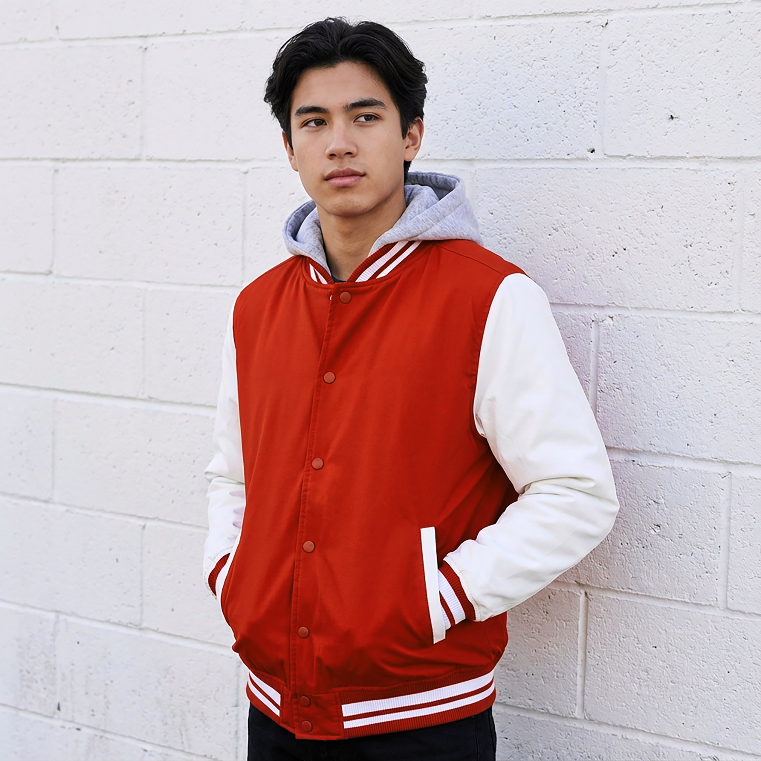 Wholesale Men’s Hooded Jackets - Red/White Colors & Assorted Sizes – Bulk Case of 12 Coats