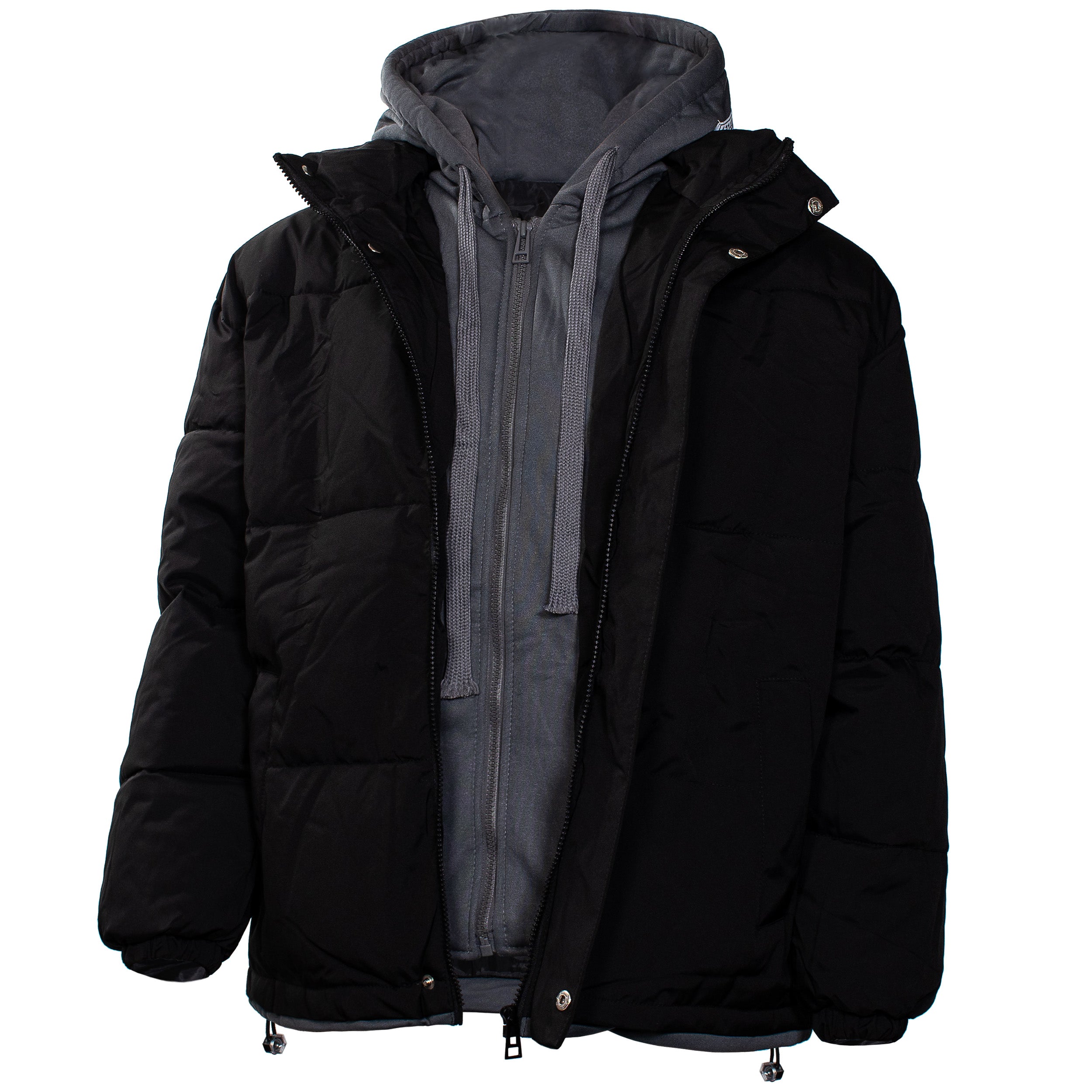 Men's Hooded Warm Winter Wholesale Coats in Black & Assorted Sizes(Large Sizes Only) - Bulk Case of 12 Winter Jackets